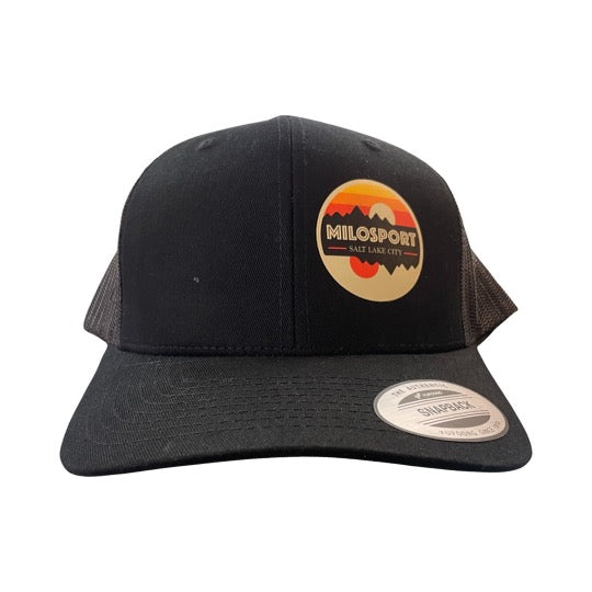 Milosport Sunset Logo 6 Panel Meshback Snapback Hat in Black - M I L O S P O R T
