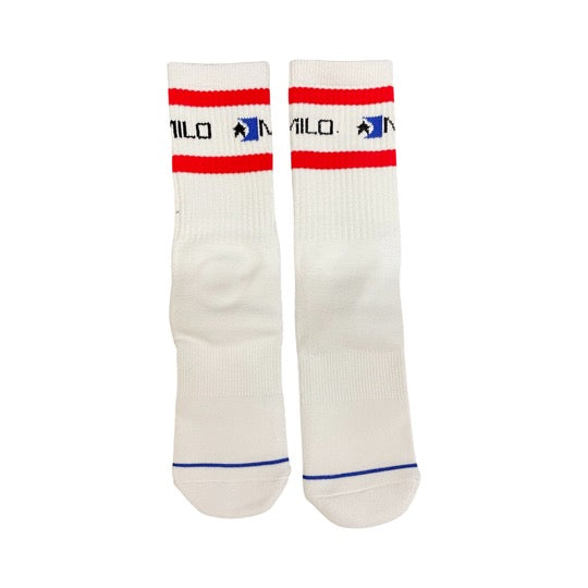 Milosport Team 3 Authentic Crew Socks in White, Red and Blue - M I L O S P O R T