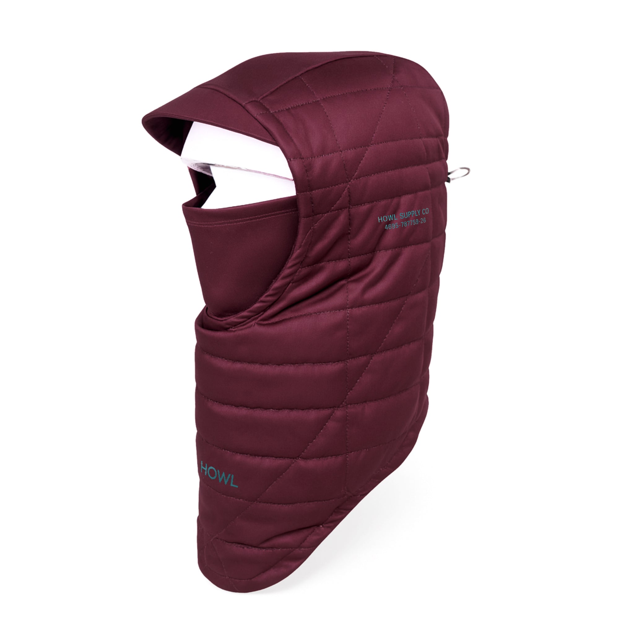 Howl quilted plum facemask for men and women, featuring a stylish quilted design and comfortable fit.