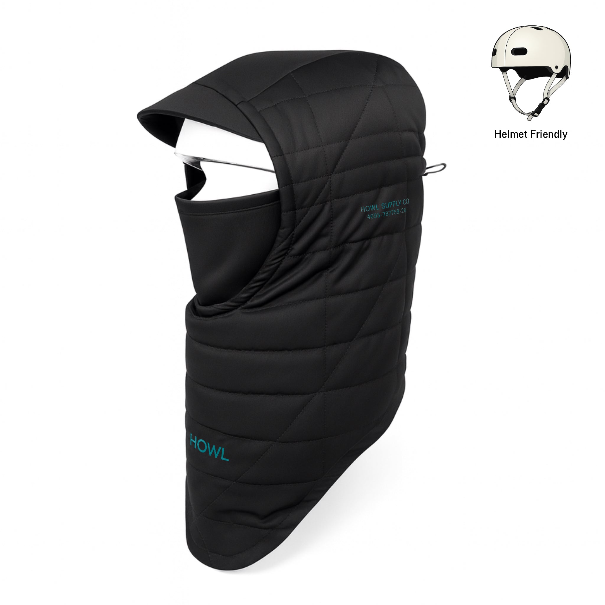 Black quilted Howl facemask for men and women, stylish and comfortable quilted design in the Howl Howl Quilted Facemask 2027.