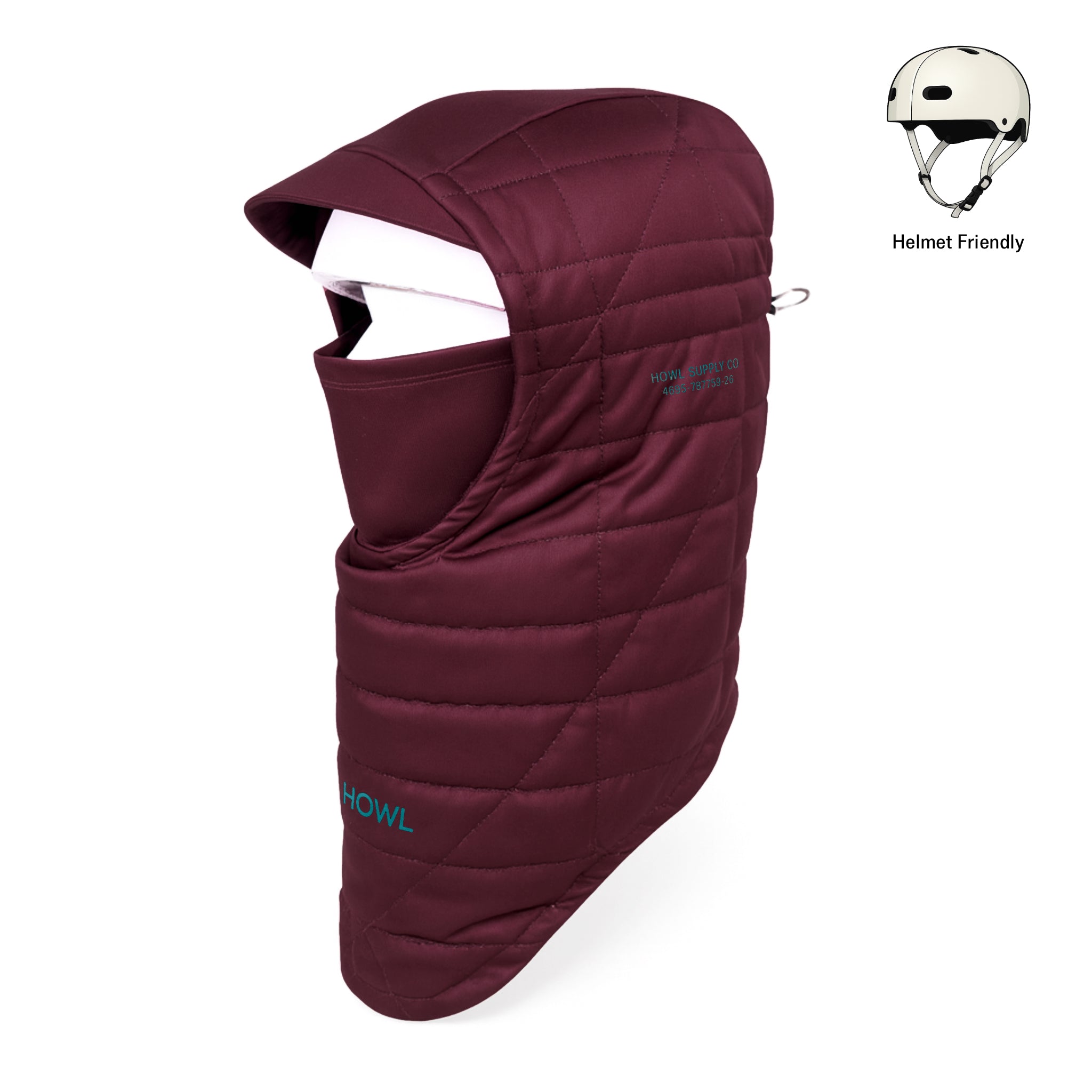 Howl quilted plum face mask for men and women with a soft, padded design for comfortable wear.