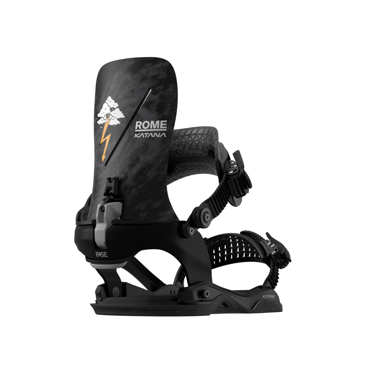 Rome Katana AW Fase Pro snowboard binding for men and women, featuring sturdy straps and adjustable baseplate for versatile riding.
