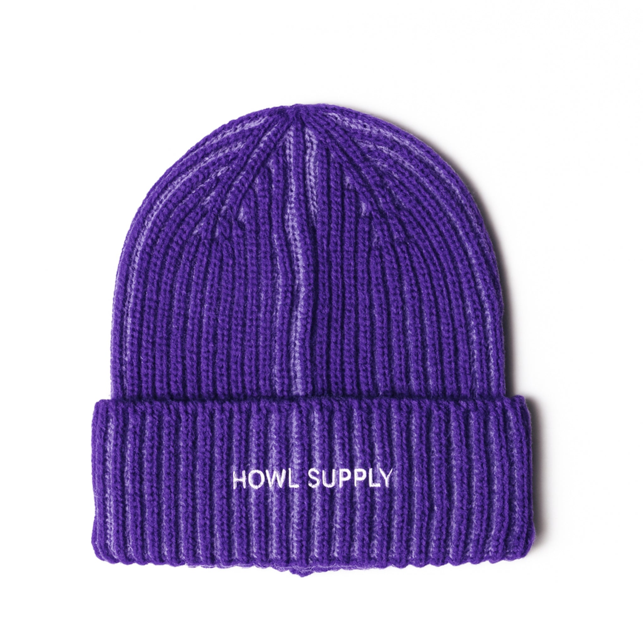 Howl Slash Beanie in purple, unisex knit hat for men and women, stylish and cozy winter accessory.