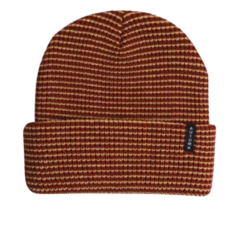 Autumn Stripe Beanie for men and women, stylish knit hat with colorful striped pattern by Autumn.