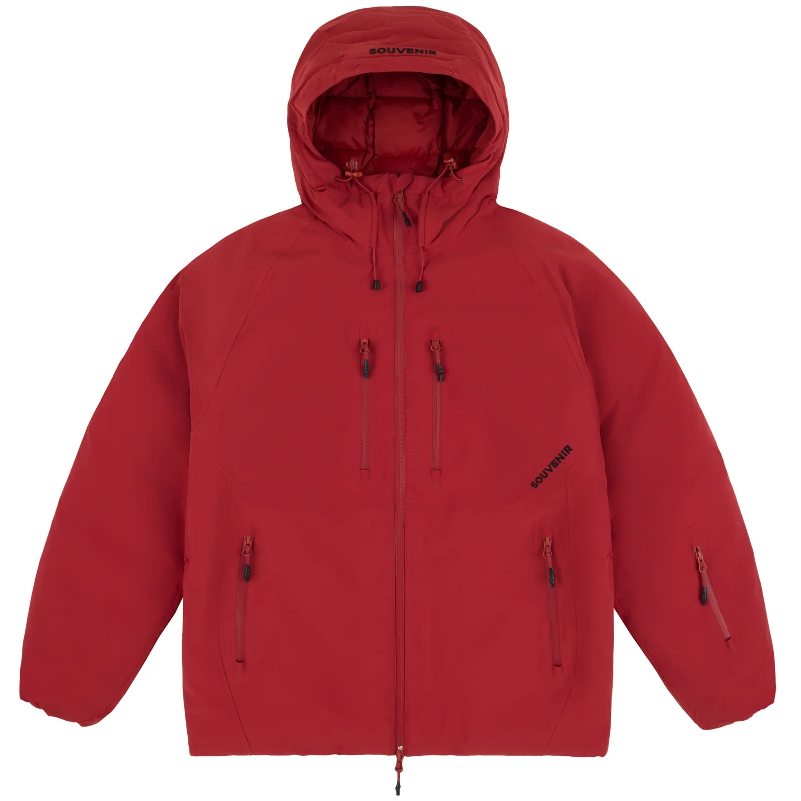 Red Souvenir Snowboard Parka 2026 with insulated design, featuring a hood, zippers, and snowboard-inspired style, ideal for winter sports.