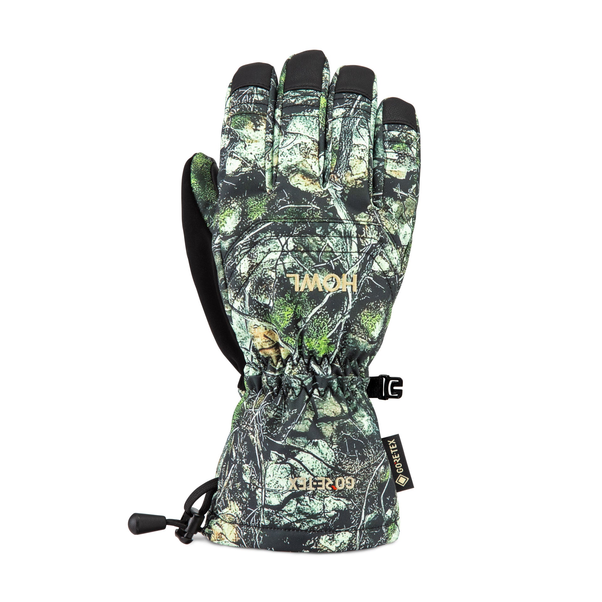 Howl Team Gore-Tex gloves for men and women, featuring durable waterproof Gore-Tex material and Realtree camouflage design.