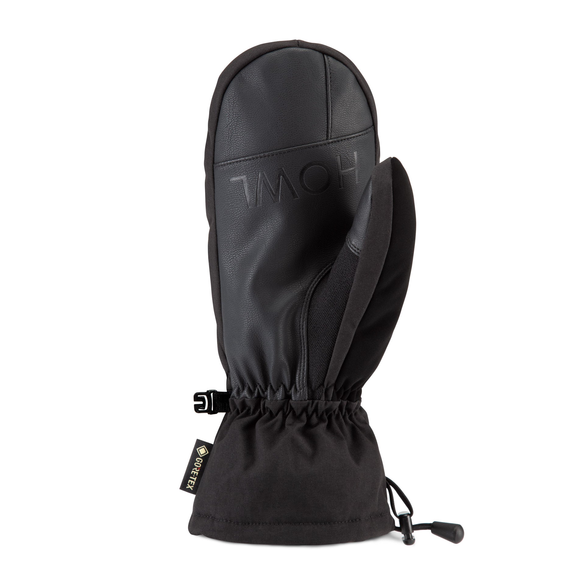 Black Howl Team Gore-Tex Mitt showing the right back view, designed for men and women, with durable waterproof Gore-Tex material.