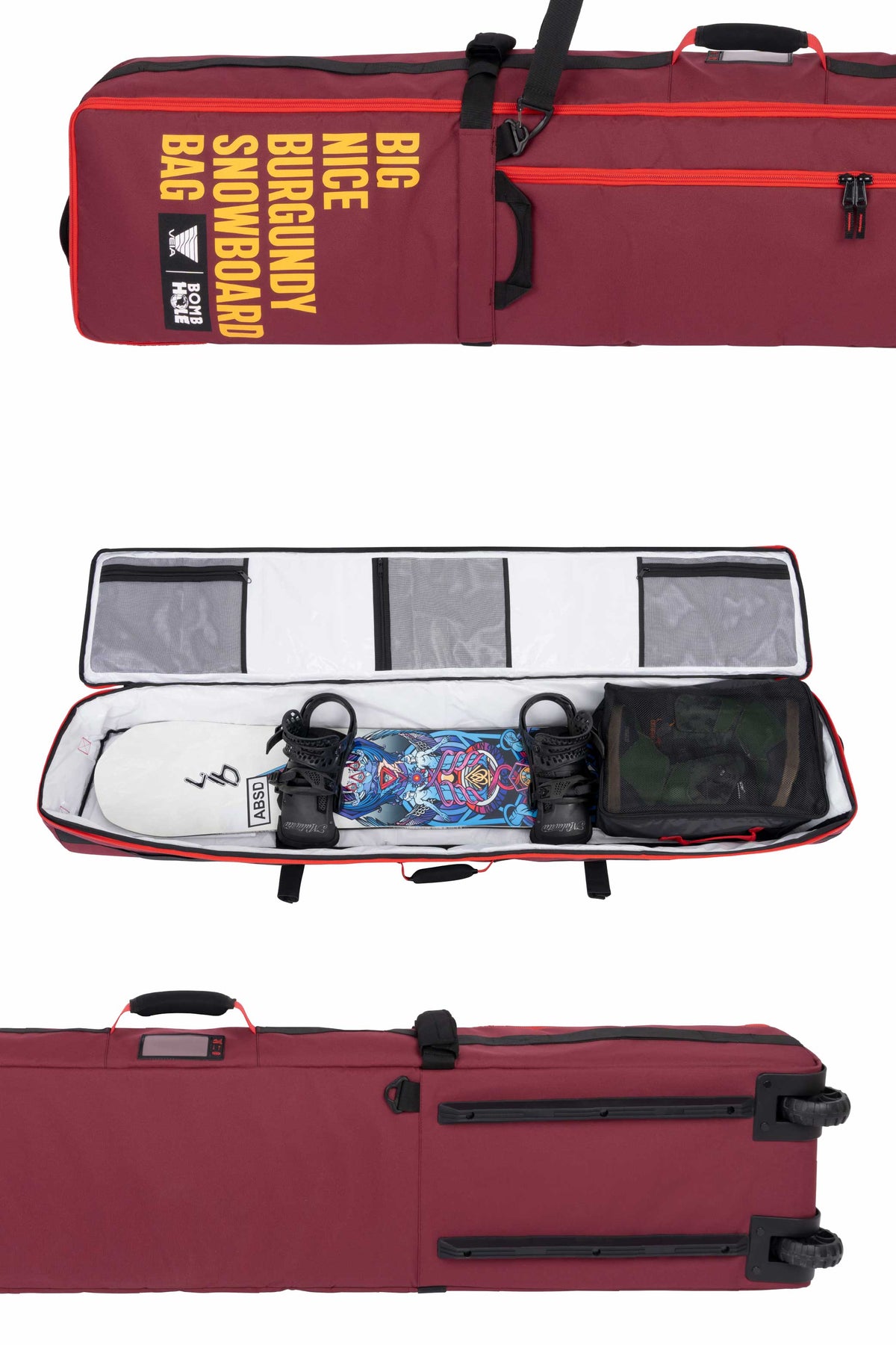 VEIA x The Bombhole wheeled snow bag, limited-edition luggage with durable travel wheels