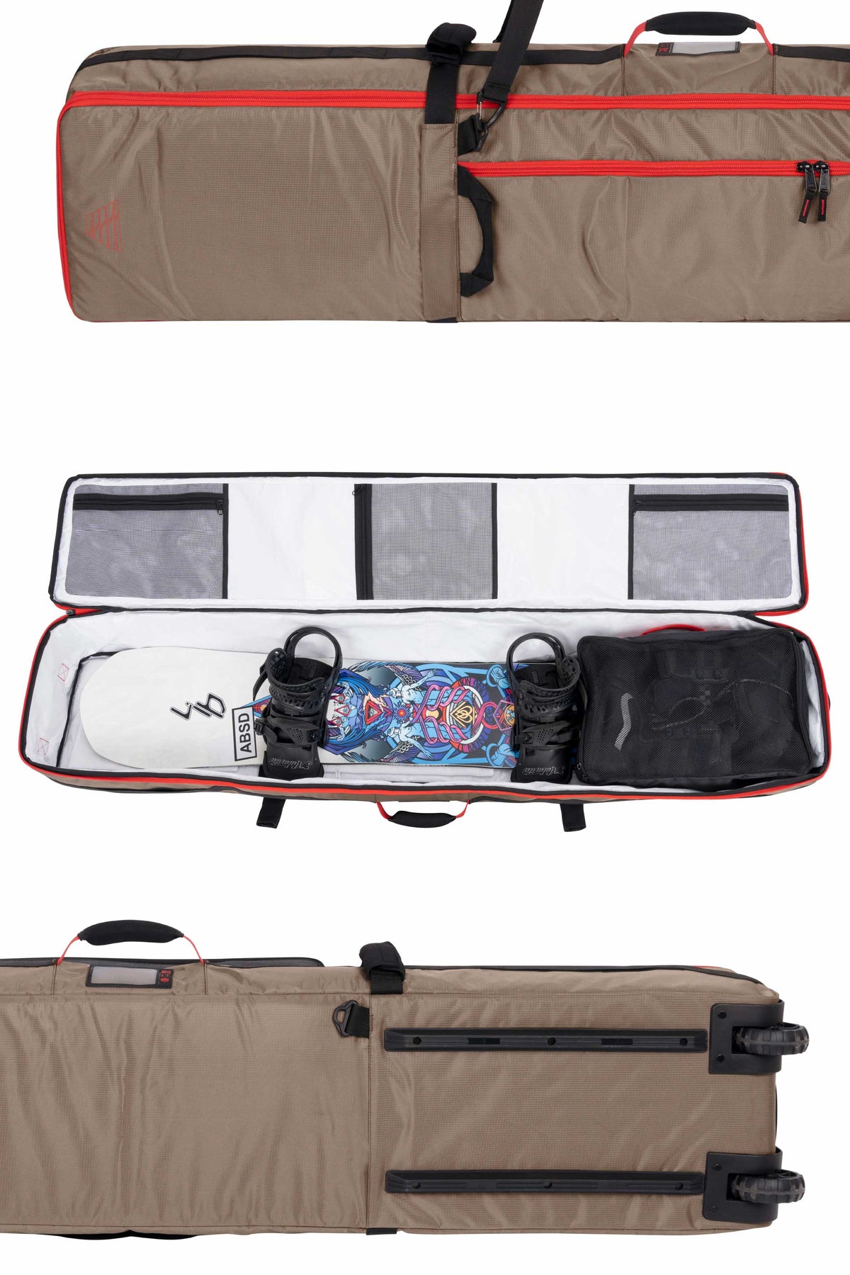 Veia Pro Quadrant wheeled snowboard bag in black with durable travel design and smooth-rolling wheels