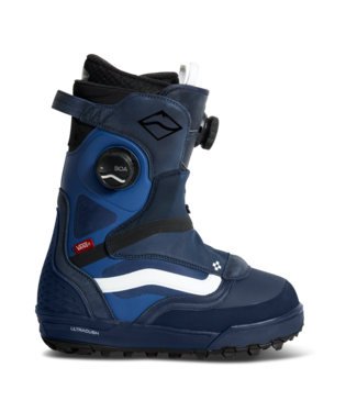 Vans The Progress women's snowboard boot in blue with white accents, featuring laced closure and padded interior for comfort
