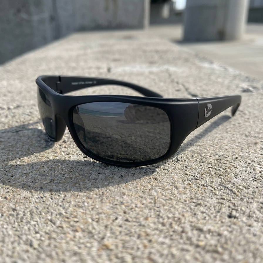 Black sunglasses on a concrete surface
