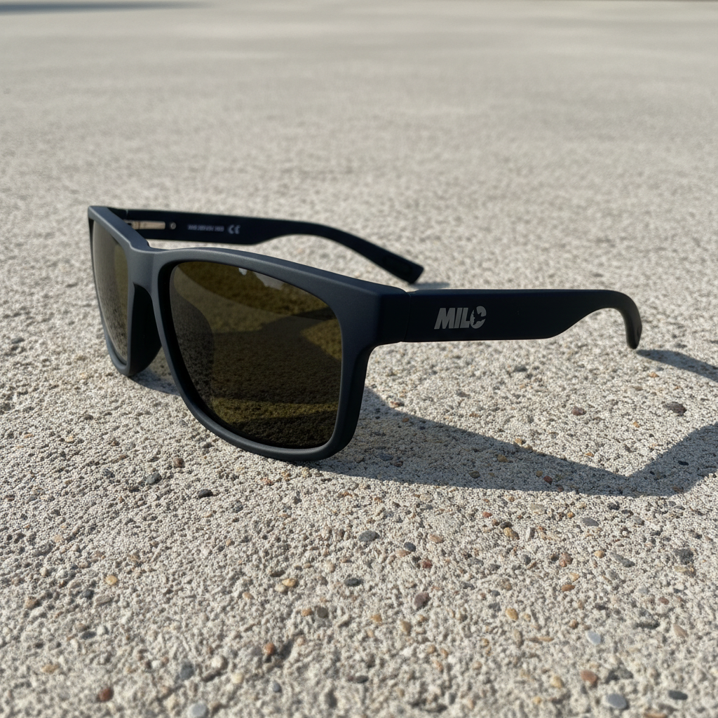 blue frames with a grey lens