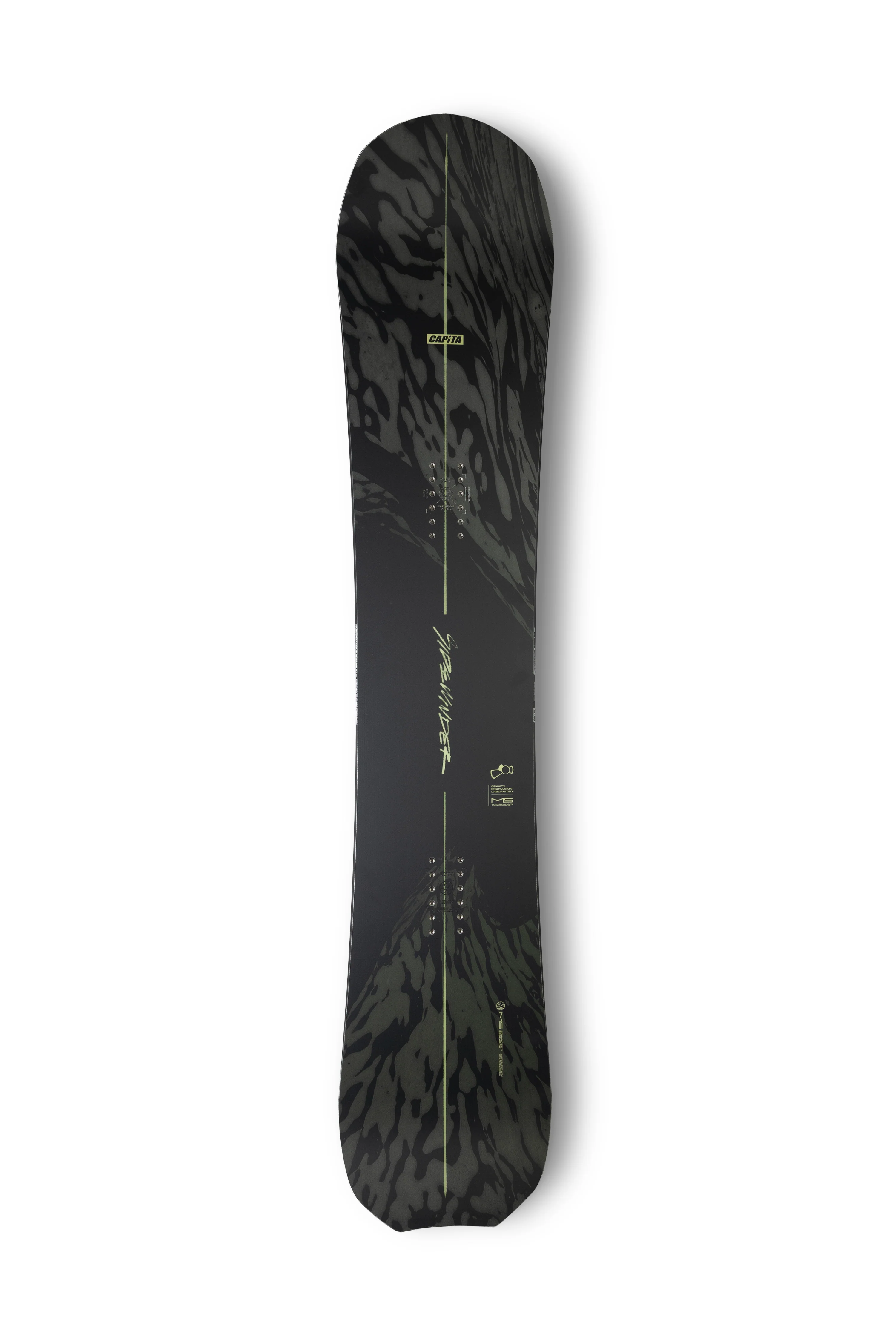 Capita Sidewinder 2027 snowboard with a sleek top design, featuring a modern snowboarding shape and graphics for winter sports.