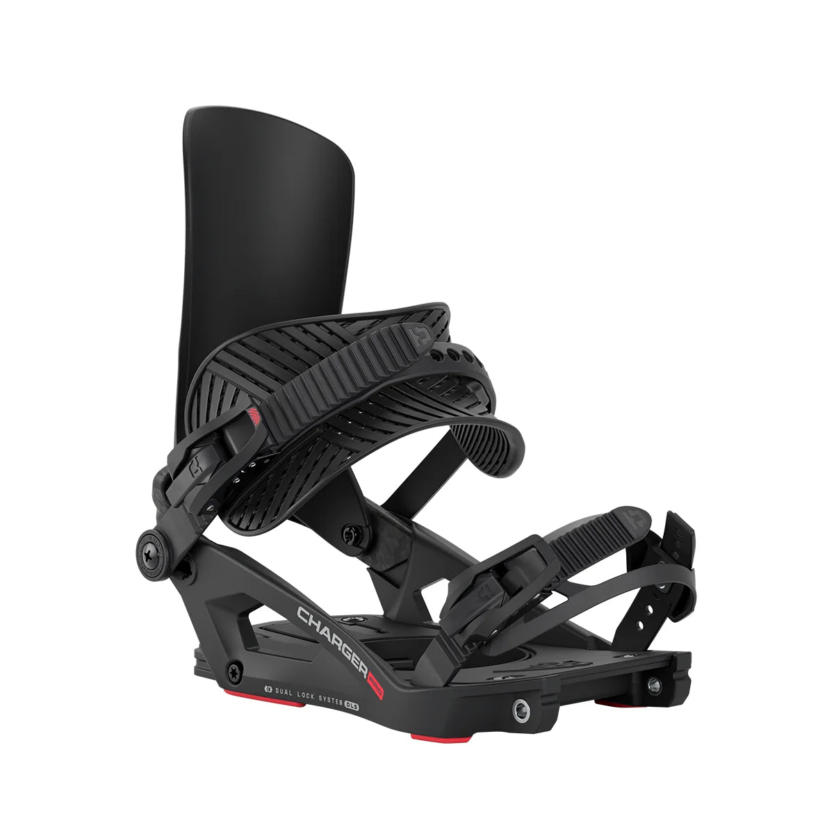 Union Charger Pro snowboard bindings for snowboarding, featuring adjustable straps and durable construction for winter sports.
