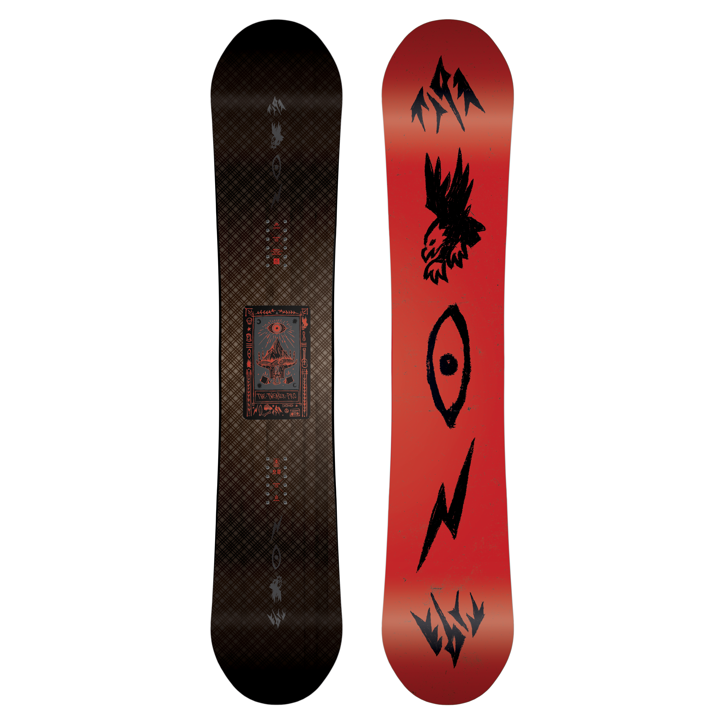 Jones Men's Tweaker Pro snowboard for 2027, featuring a sleek design, displayed on a snowy landscape.