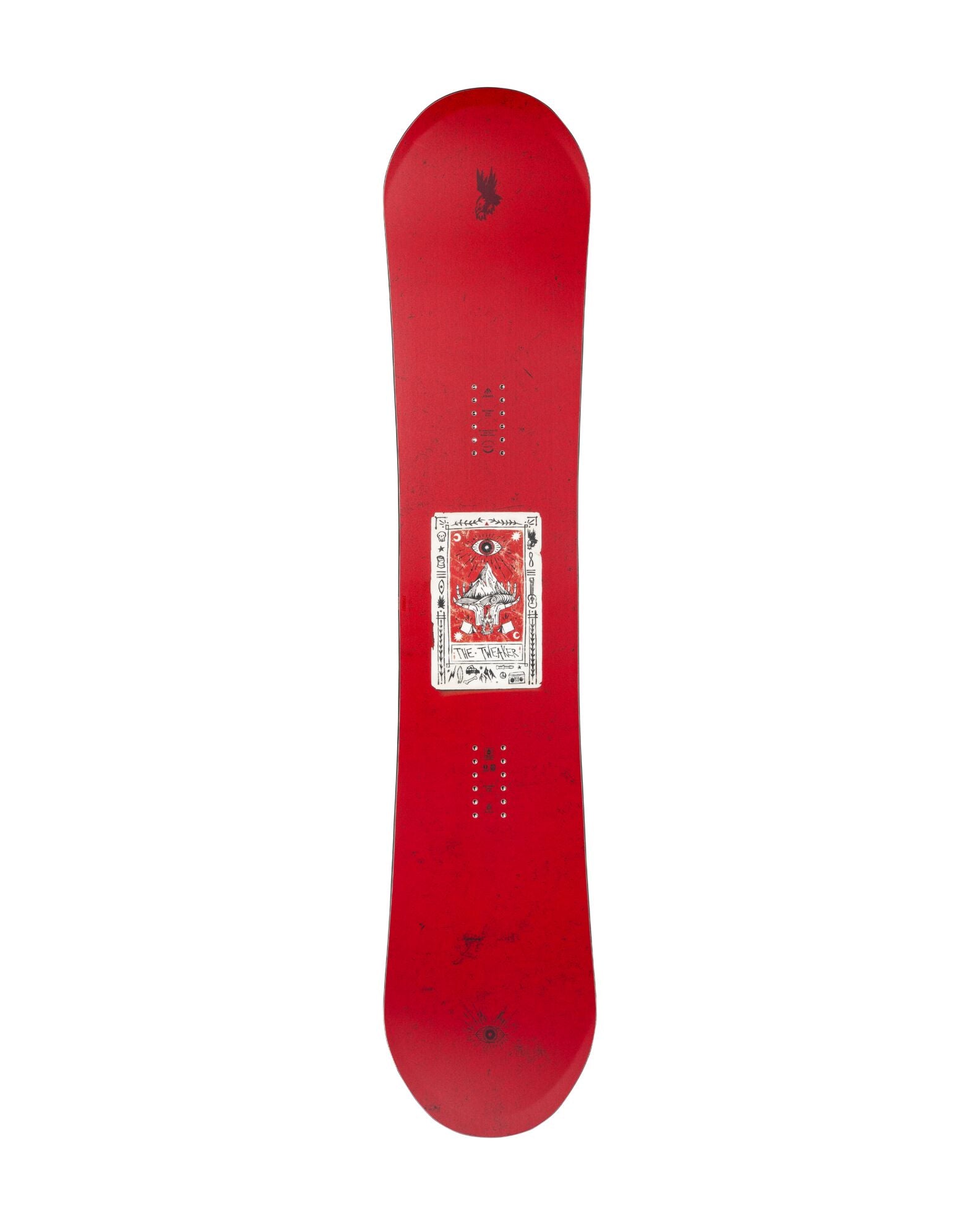 Jones Mens Tweaker 2 snowboard top view, showing the snowboard's design and graphics on the Jones brand snowboarding equipment.