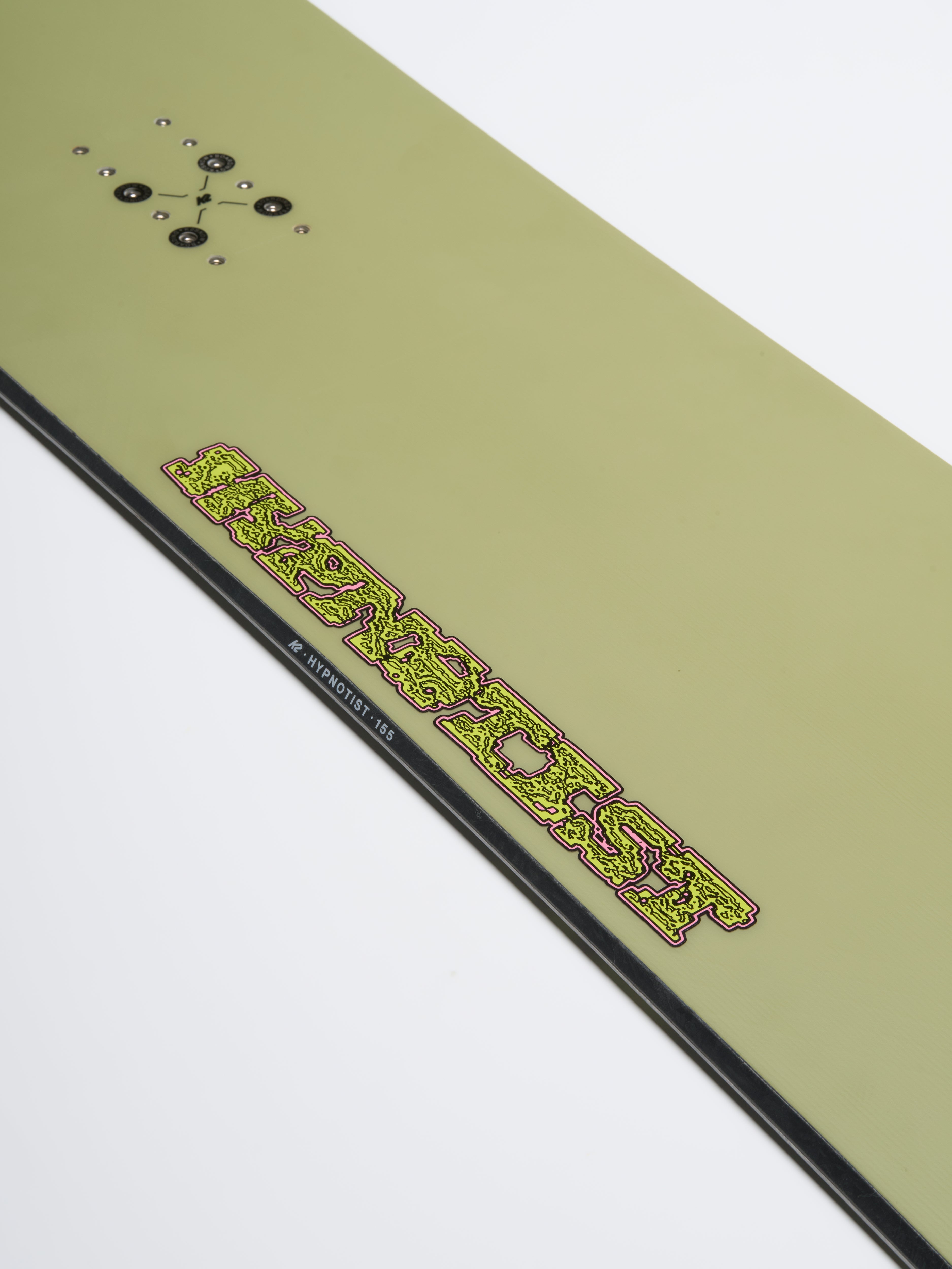 K2 Hypnotist snowboard for snowboarding, featuring a vibrant center graphic and designed for all-mountain riding.