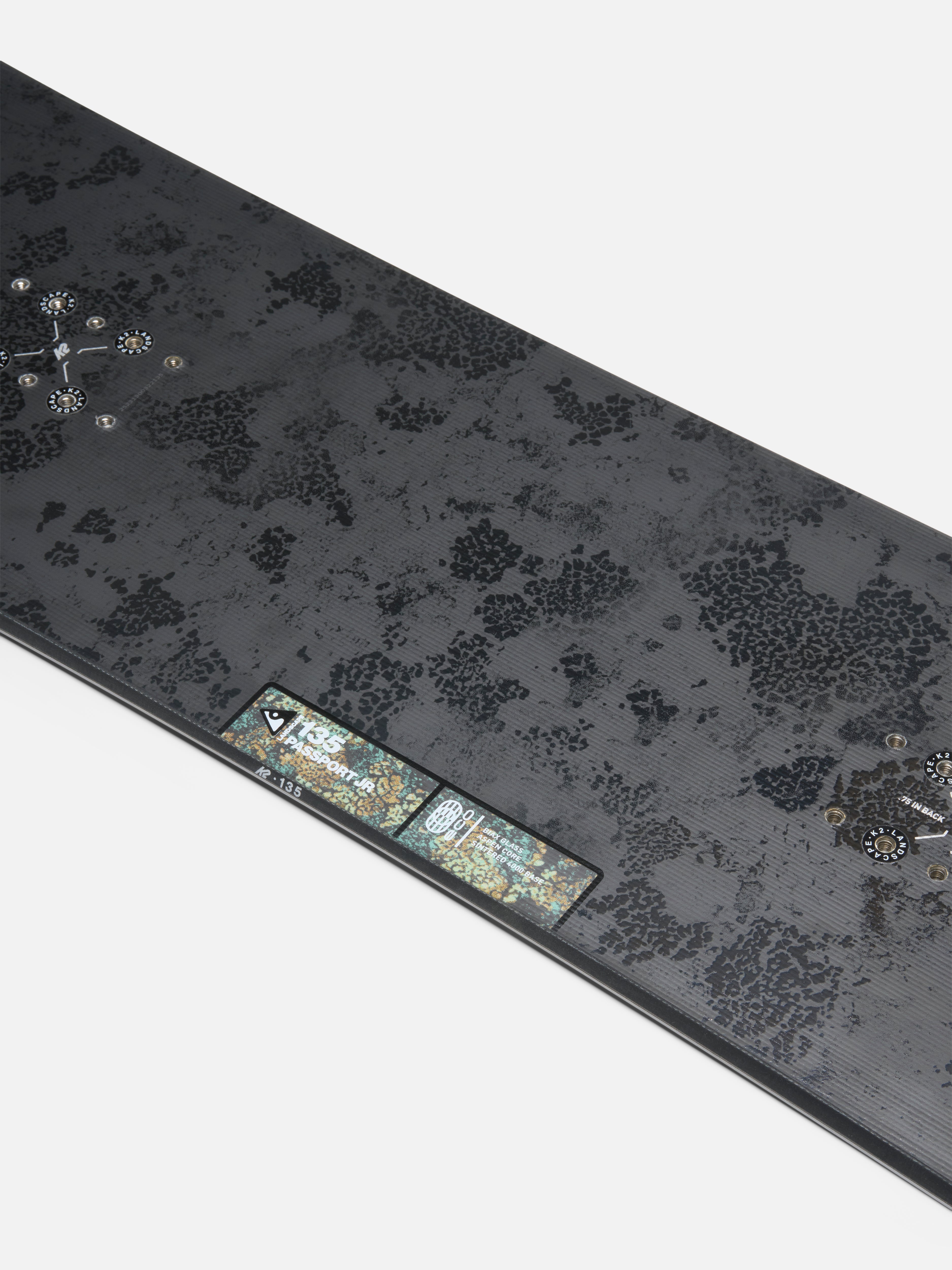 K2 Passport Jr snowboard for kids, featuring a centered design, ideal for young riders on snowy terrain.