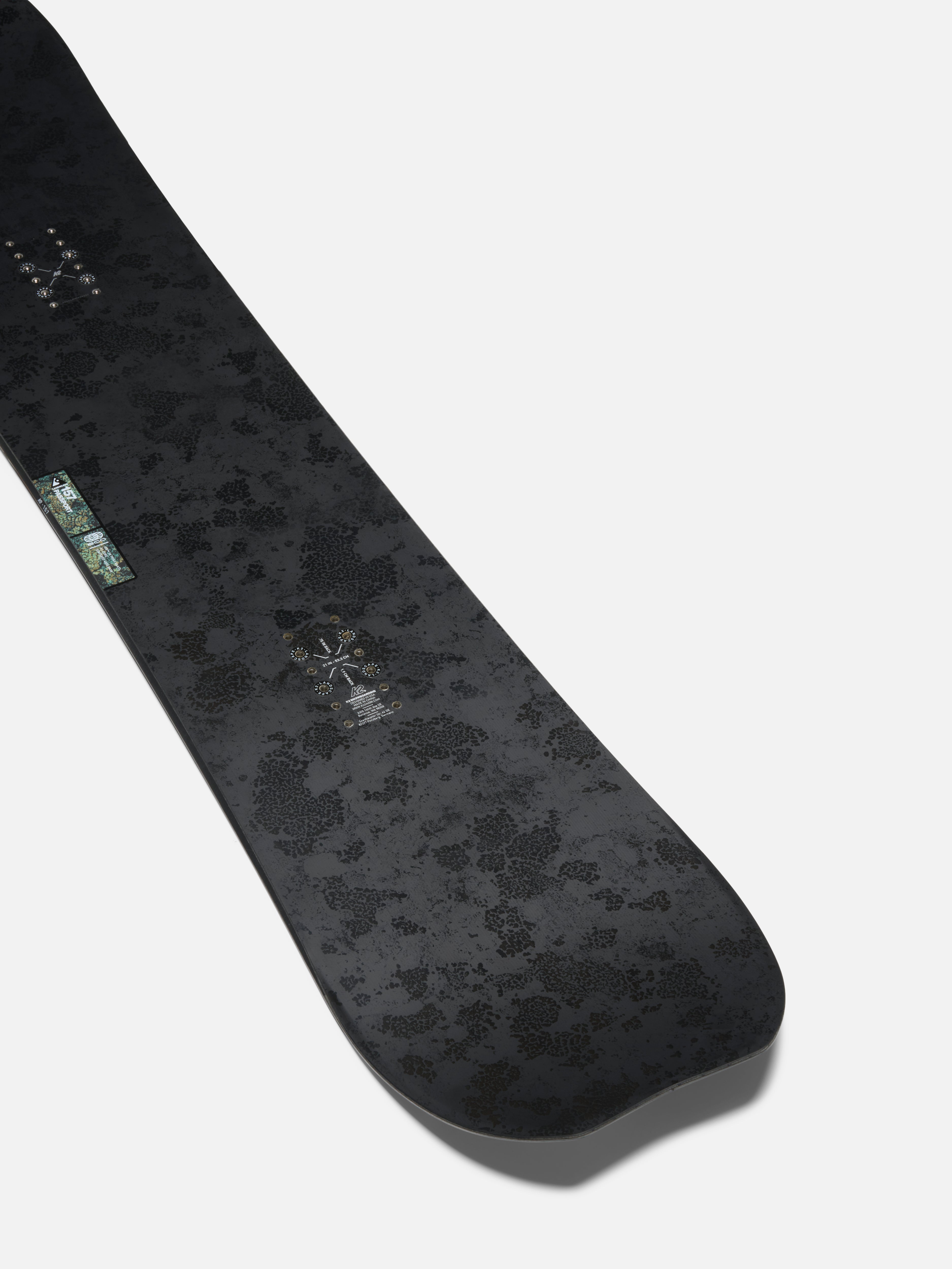 K2 Passport snowboard tail with Milosport branding, showcasing the snowboarding equipment designed for all-mountain riding.