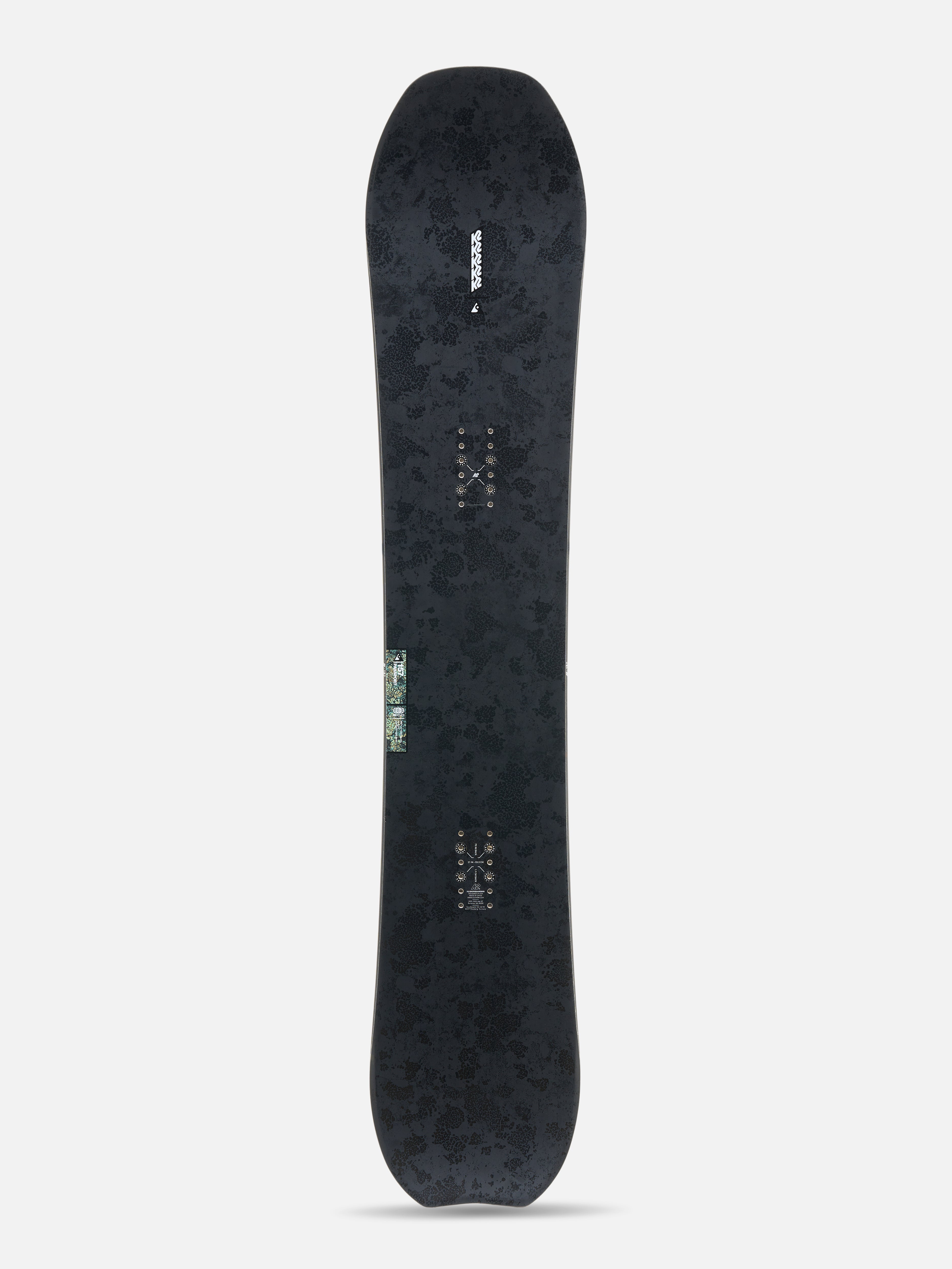 K2 Passport snowboard with top sheet design, showing the K2 branding and snowboard surface for winter snowboarding.