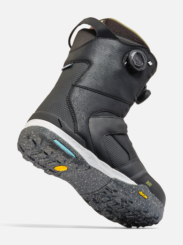 Black K2 Thraxis snowboard boots for winter snowboarding, featuring sturdy design and comfortable fit for snowboarding in 2025.