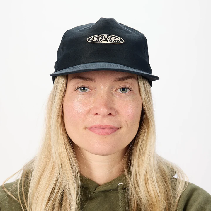 Airblaster Soft Top Cap 2027 in Black shown from the front with soft unstructured crown, flat brim and Airblaster logo patch.