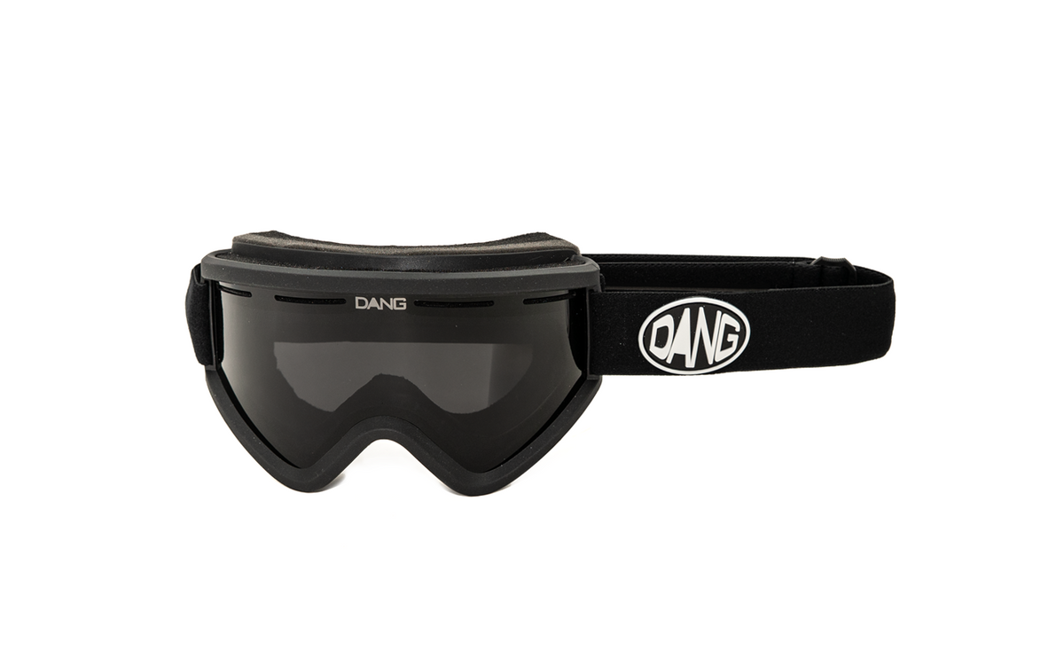 Dang Shades OG V.4 Snow Goggle with black frame, black smoke lens and black Dang logo strap.
