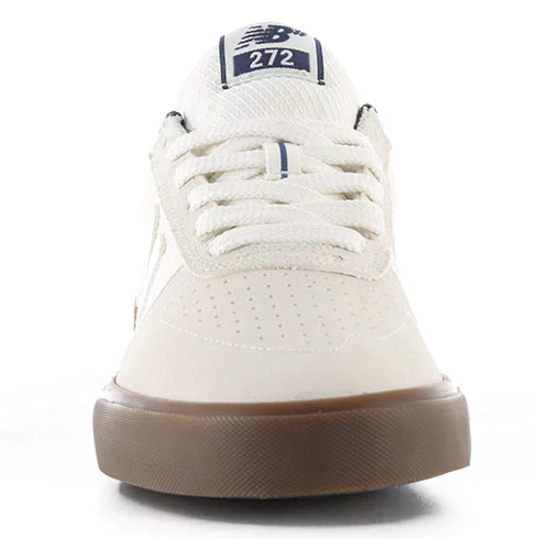 Front view of the New Balance Numeric 272 skate shoe showing white laces, perforated toe box, 272 tongue label and gum sole.