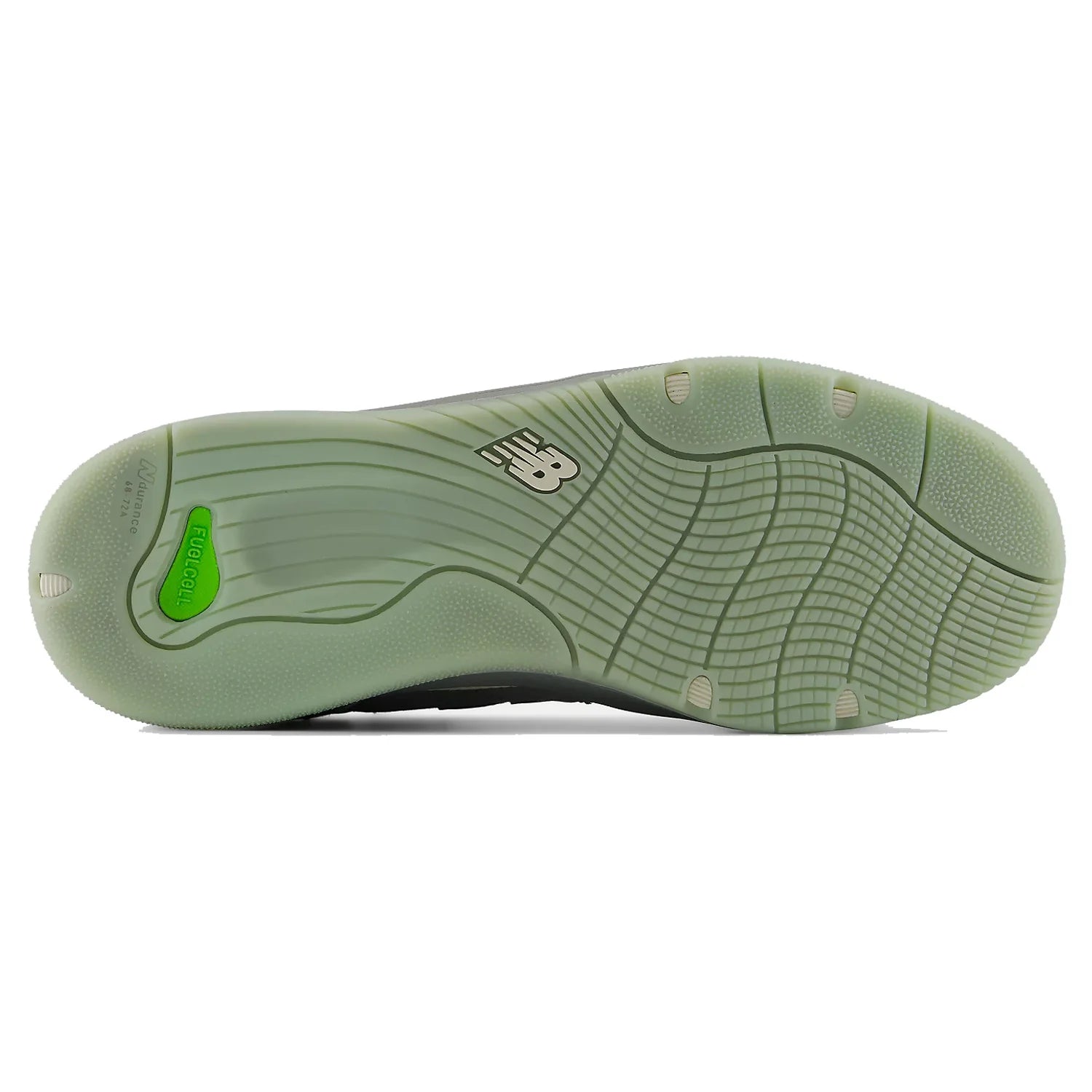 Bottom view of the translucent rubber outsole and FuelCell cushioning on the New Balance Numeric Tiago 1010 skate shoe.