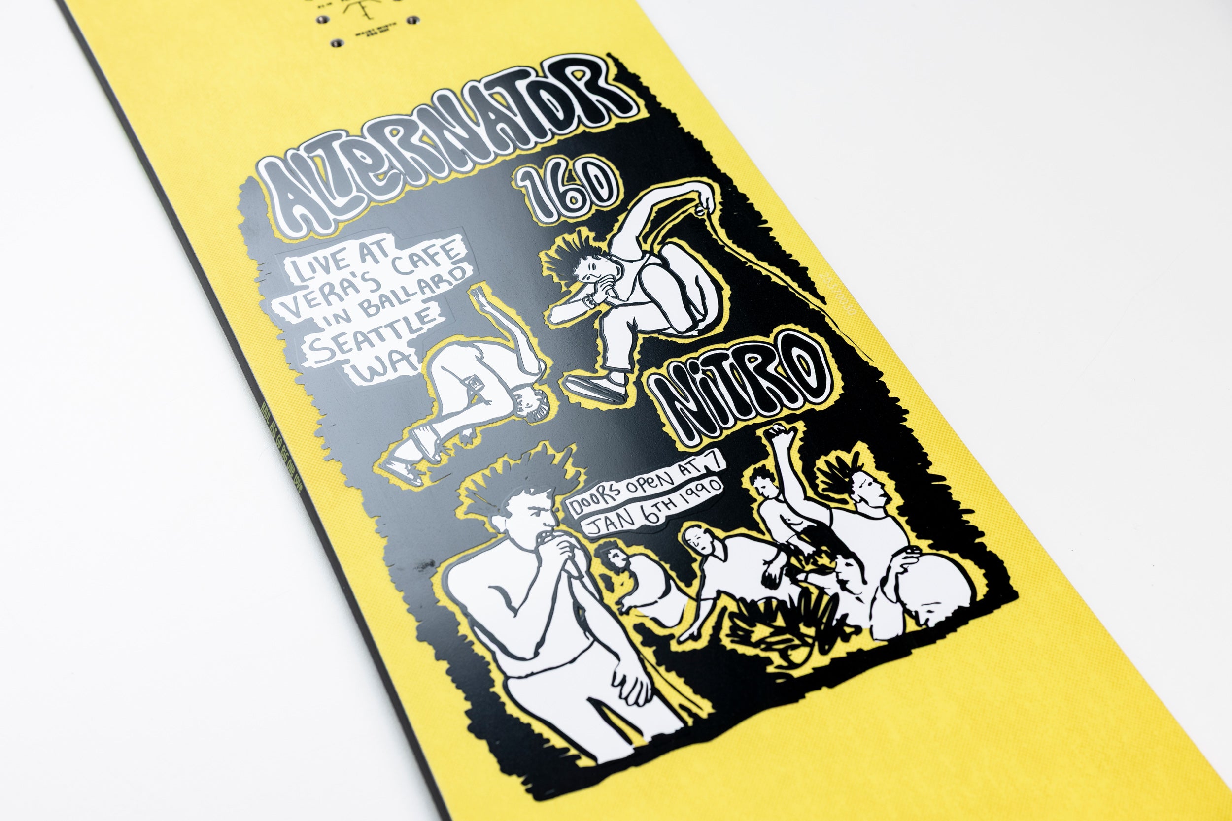 Nitro Alternator Snowboard 2027 with bold graphic design, showcasing its length, brand logo, and snowboard details.