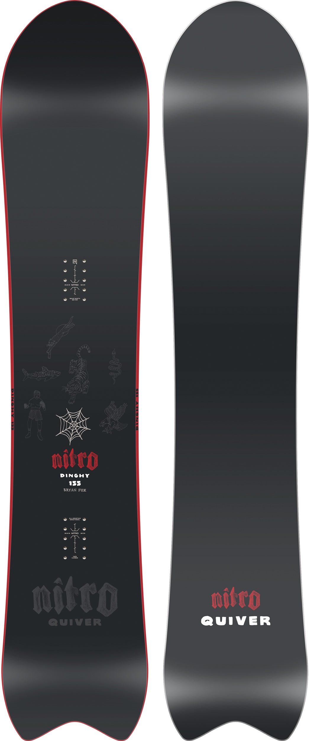 Nitro Dinghy Quiver Series Snowboard 2027 with colorful topsheet and base, designed for versatile snowboarding performance.