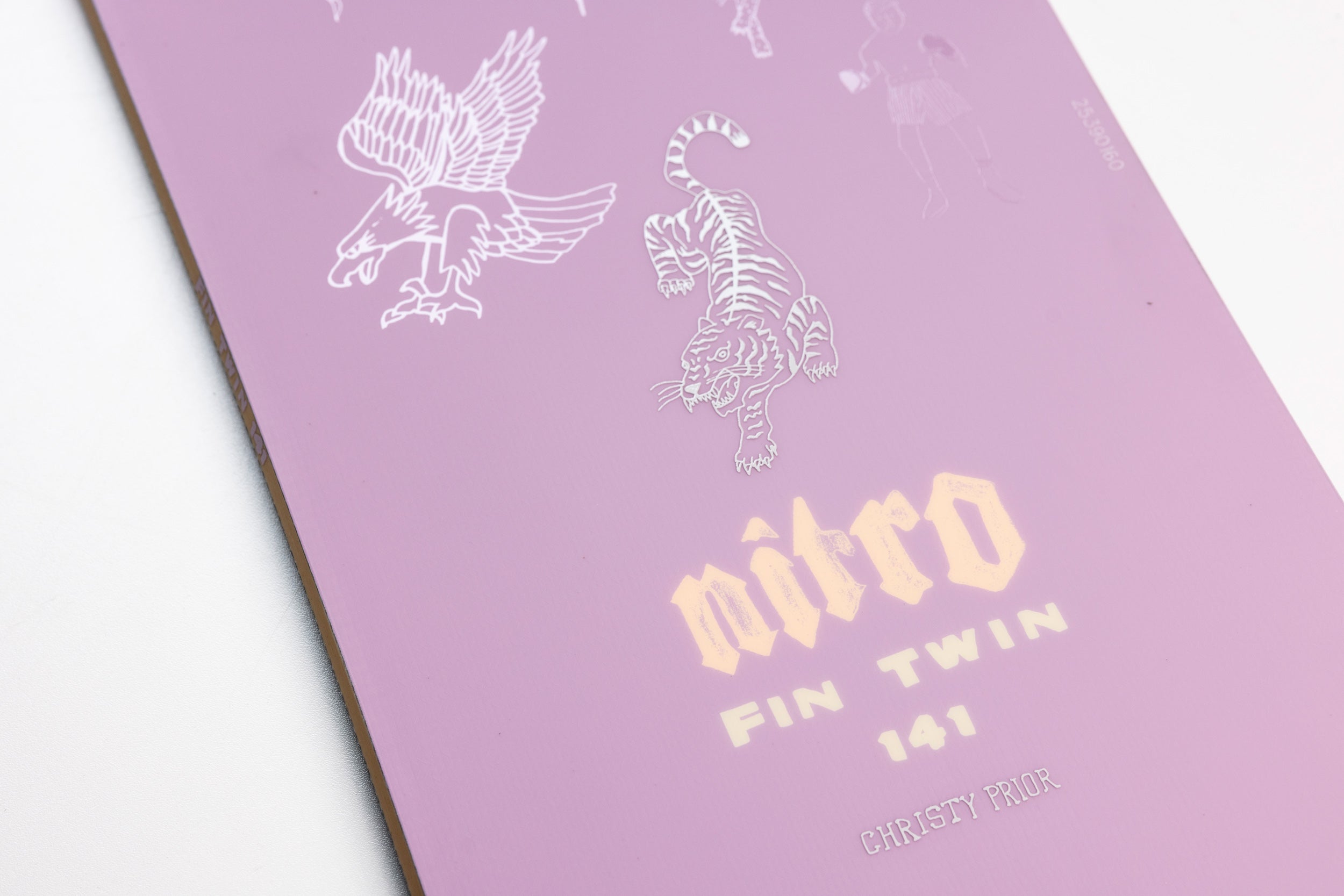 Nitro Fin Twin Quiver Series Snowboard 2027 with Christy Prior branding, featuring a sleek snow design and twin tip shape.