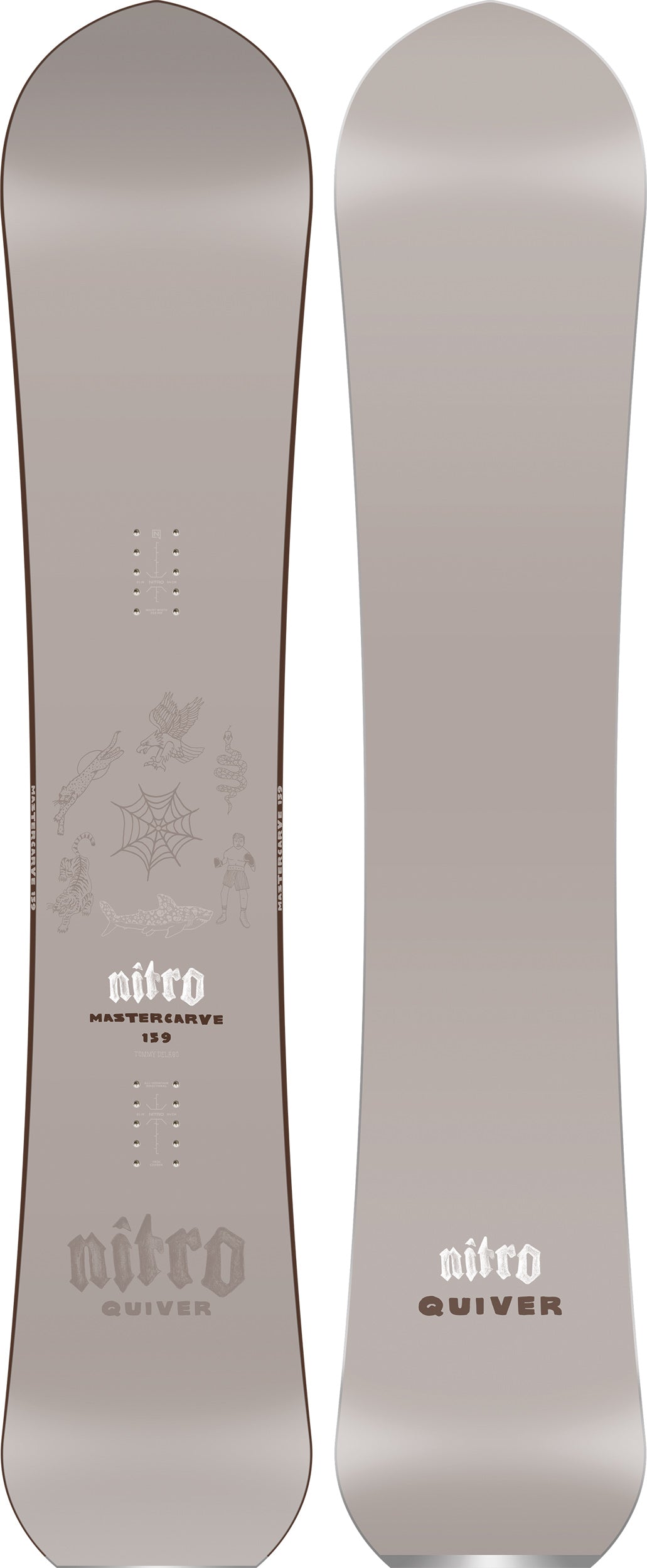 Nitro Mastercarve Quiver Series snowboard 2027 with colorful topsheet and durable base, designed for versatile snowboarding performance.