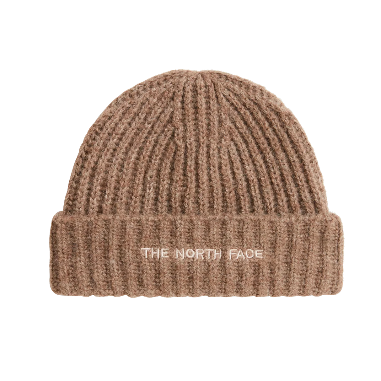 The North Face Fohair Cabin Beanie in Garnet with soft fuzzy knit construction, folded cuff and embroidered front logo.