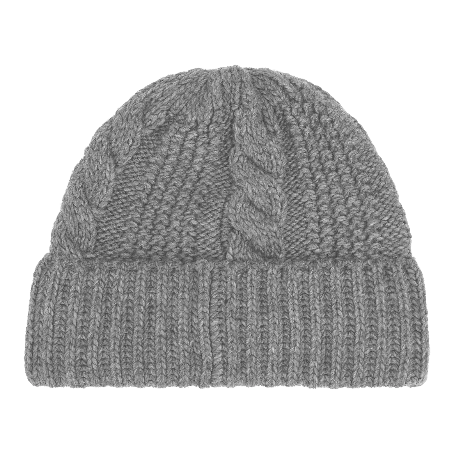 Rear view of The North Face Women’s Oh Mega Beanie in Heather Gray showing the textured knit, folded cuff.