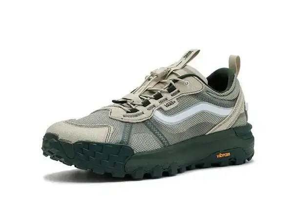 Front three-quarter view of the Vans Crosspath XC in Oatmeal with suede toe overlays, mesh panels and dark Vibram sole.