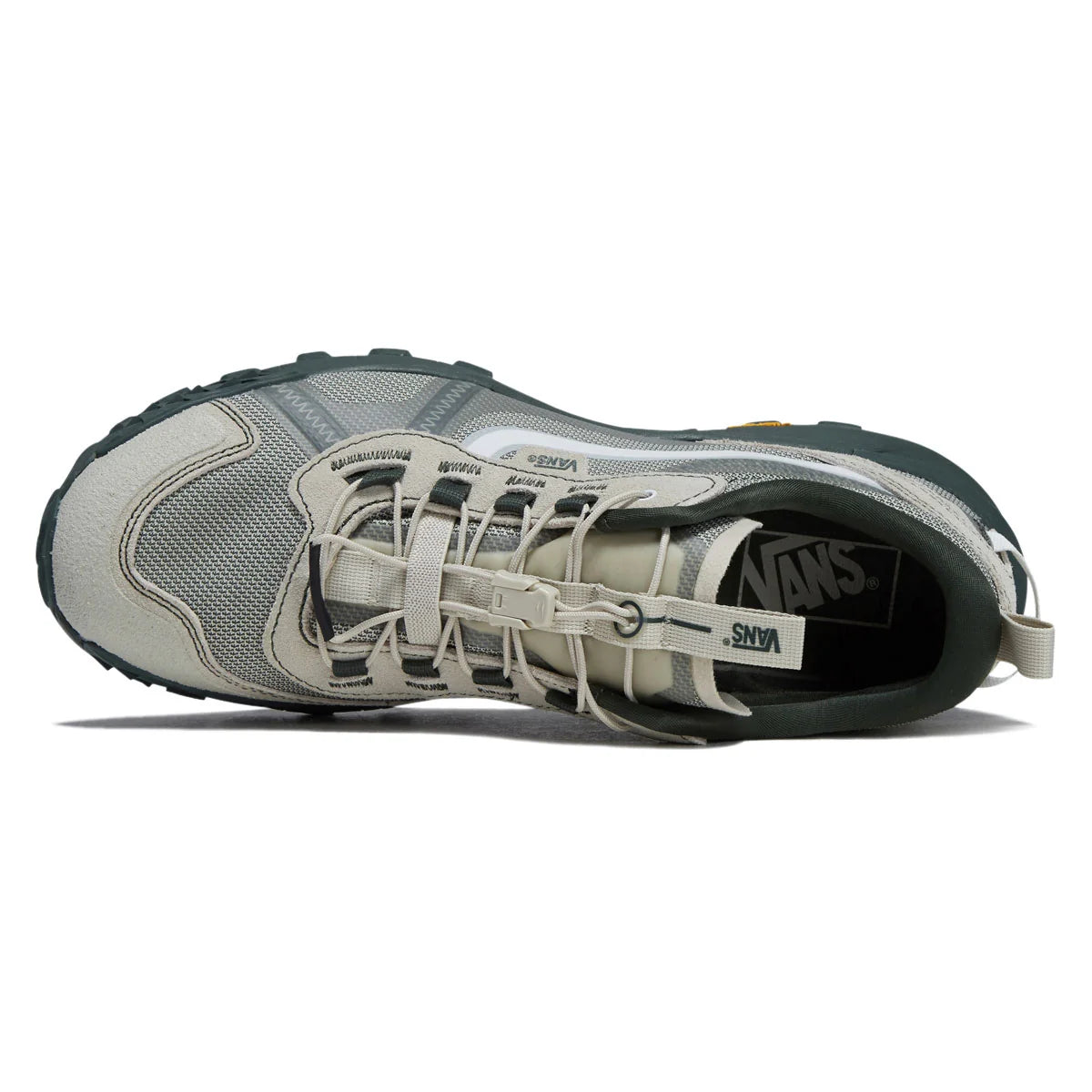 Top view of the Vans Crosspath XC in Oatmeal showing the speedlace system, tongue pull tab and padded collar.
