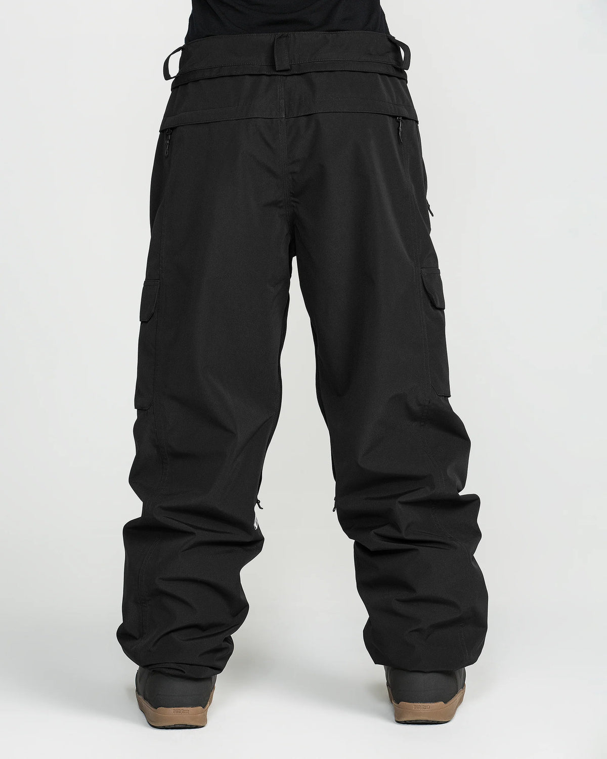 Rear view of the Volcom Liftline 20K Pant 2027 in Black showing the extra-baggy fit, rear pockets and wide leg silhouette.