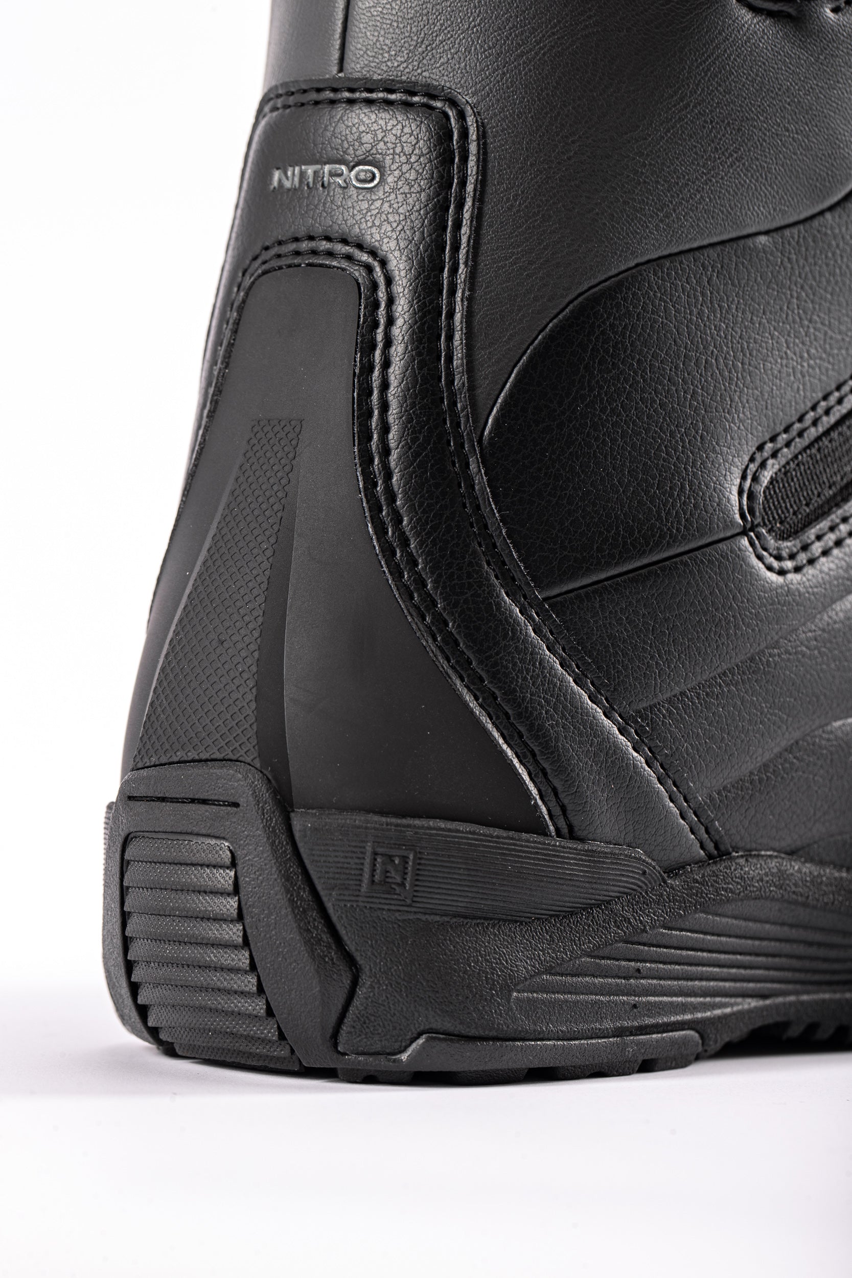 Nitro Crown Boa women's snowboard boots 2027, showing the heel and side view with black and white design details.