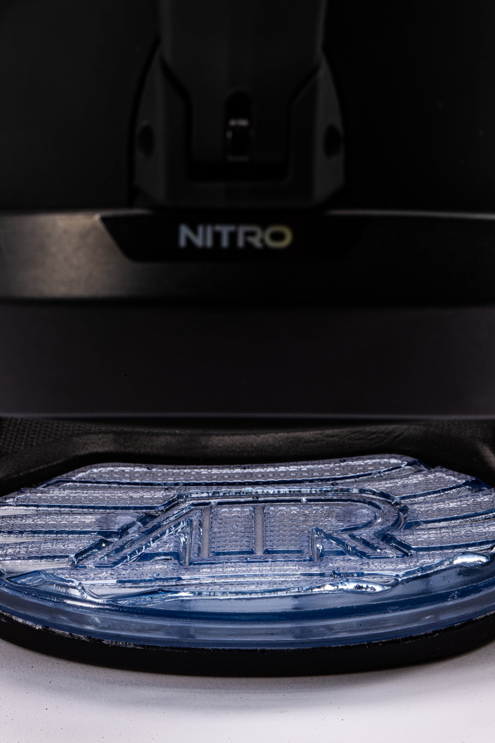 Black Nitro Fate snowboard bindings for 2027, featuring heel and strap details, designed for snowboarding enthusiasts.