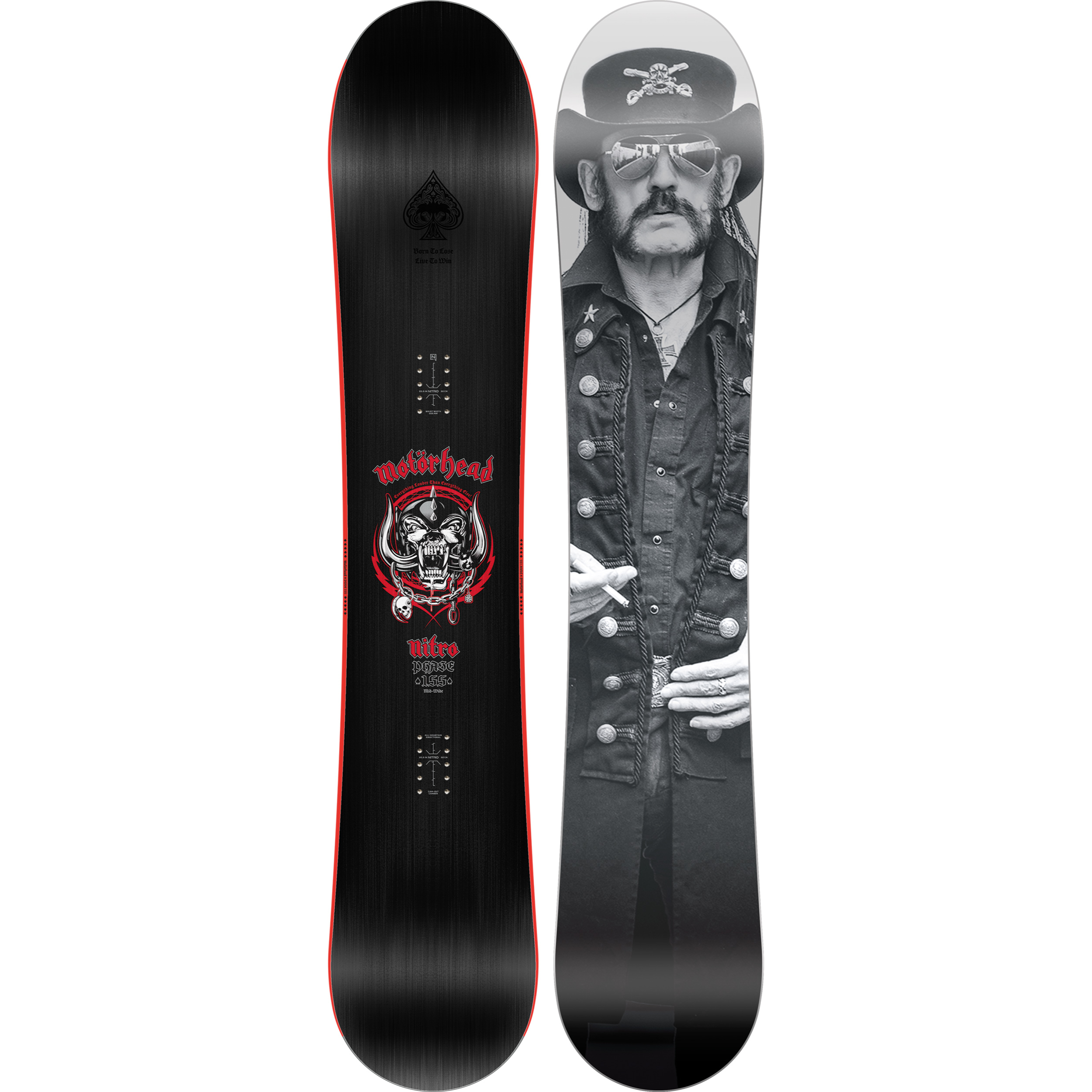 Nitro Phase X Motorhead snowboard for snowboarding in 2027, featuring bold graphics and a durable Nitro brand design.