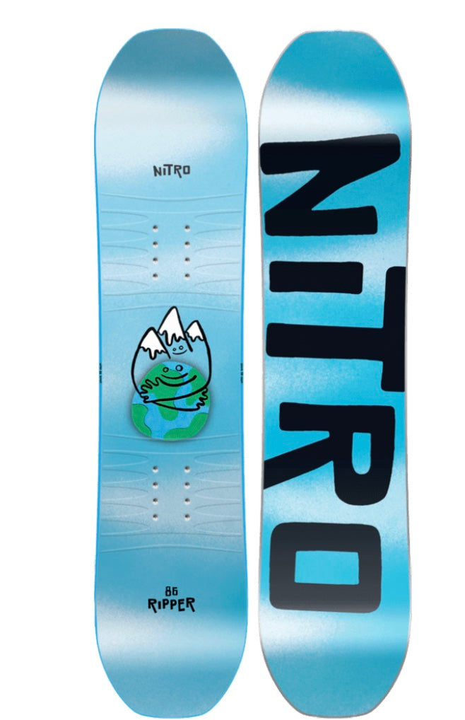 Nitro Ripper Youth Snowboard 2027 with colorful graphic design, ready for snowboarding adventures for young riders.