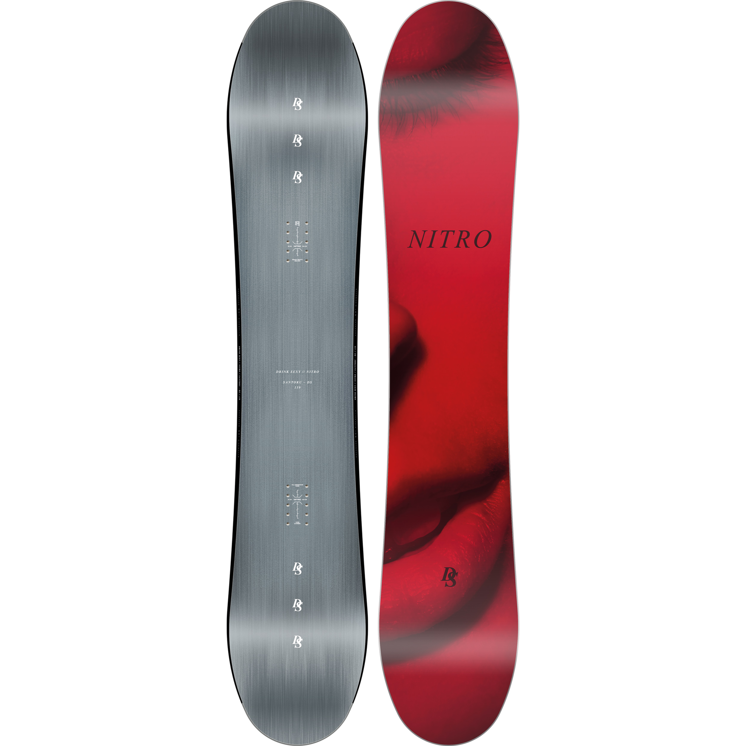 Nitro Santoku Snowboard 2027 with colorful topsheet and durable base, designed for versatile snowboarding performance.