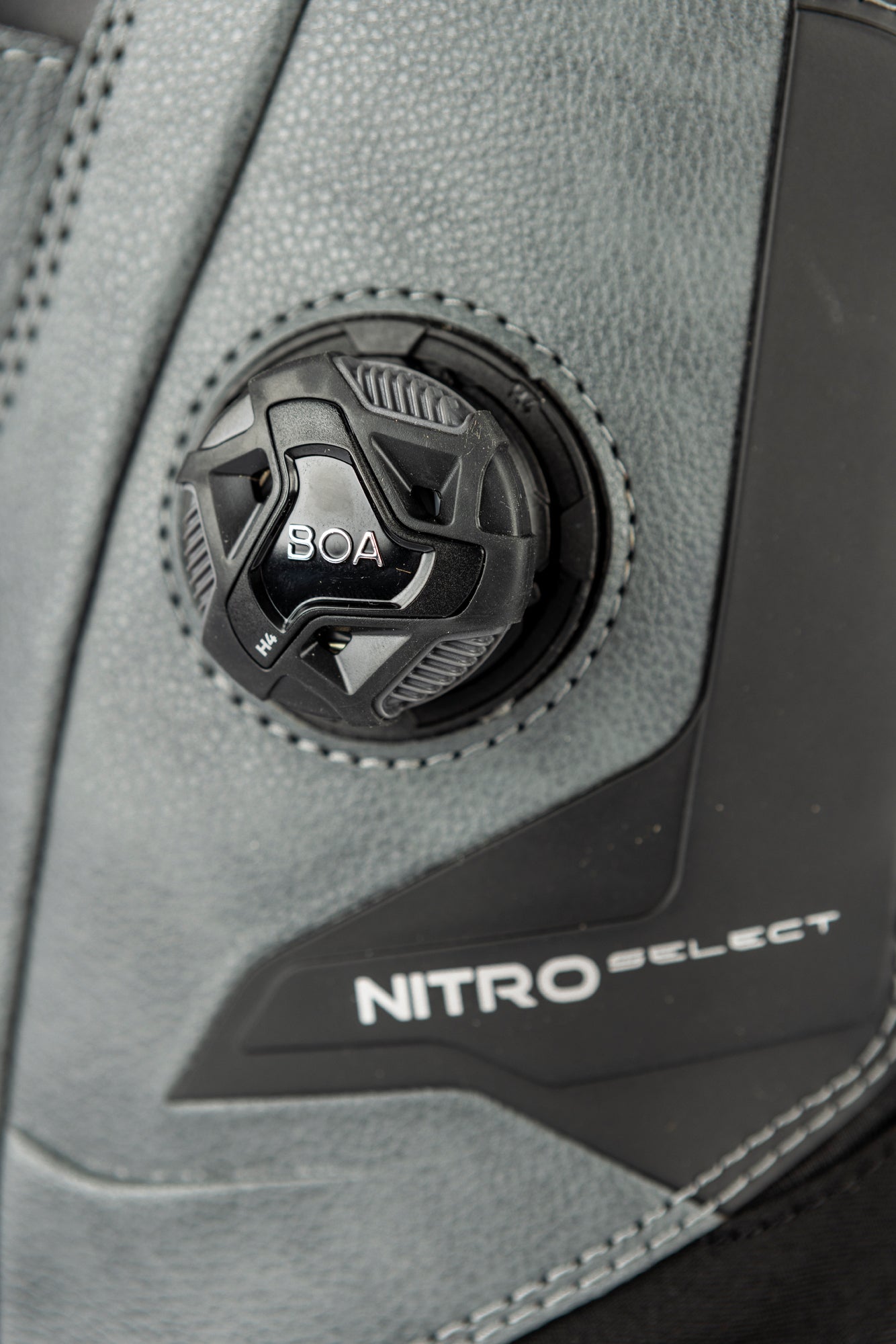 Nitro Select Boa Snowboard Boots 2027 with side Boa lacing system, black and gray design, shown from side view.