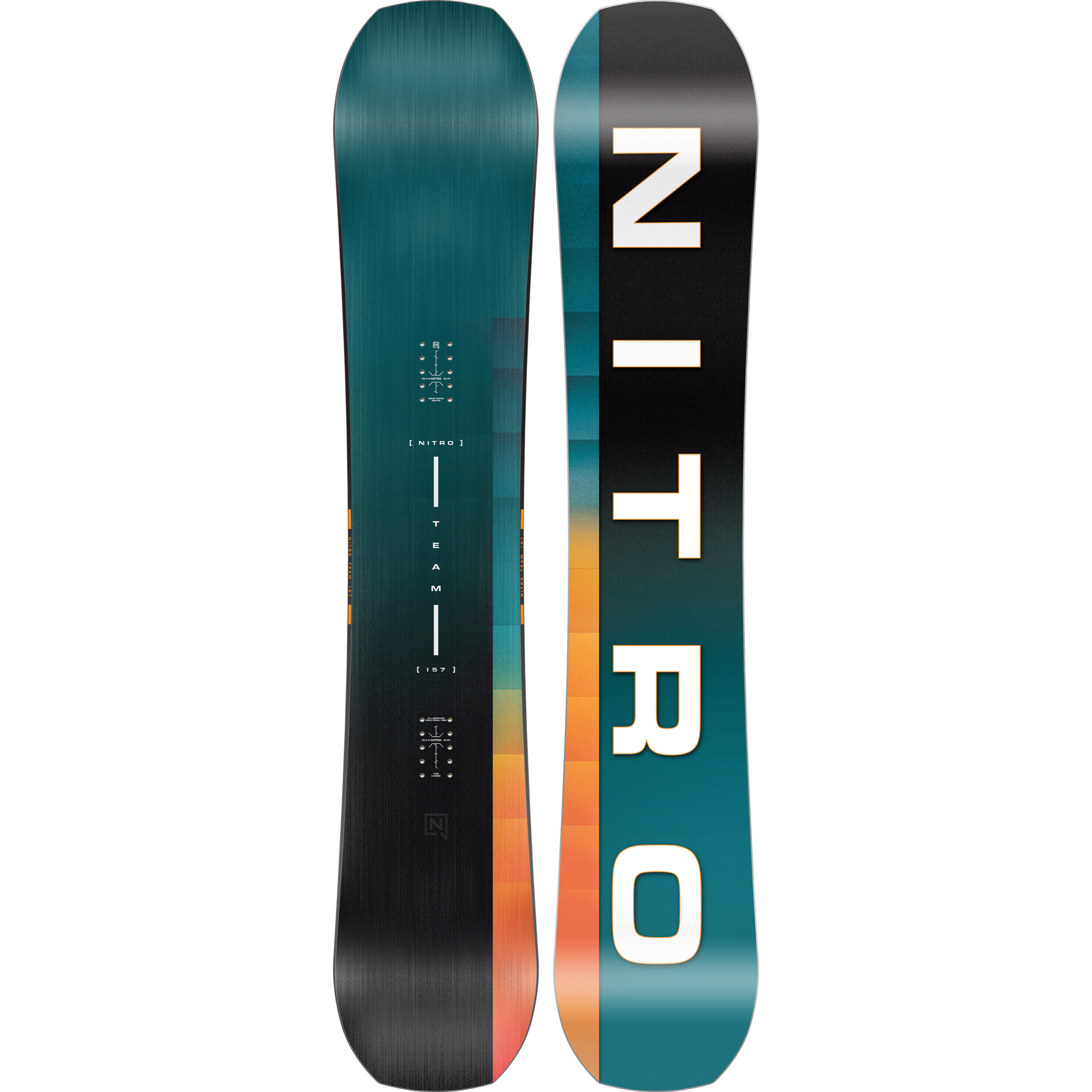 Nitro Team Snowboard 2027, a high-performance snowboard with a sleek design, ready for snowboarding adventures.