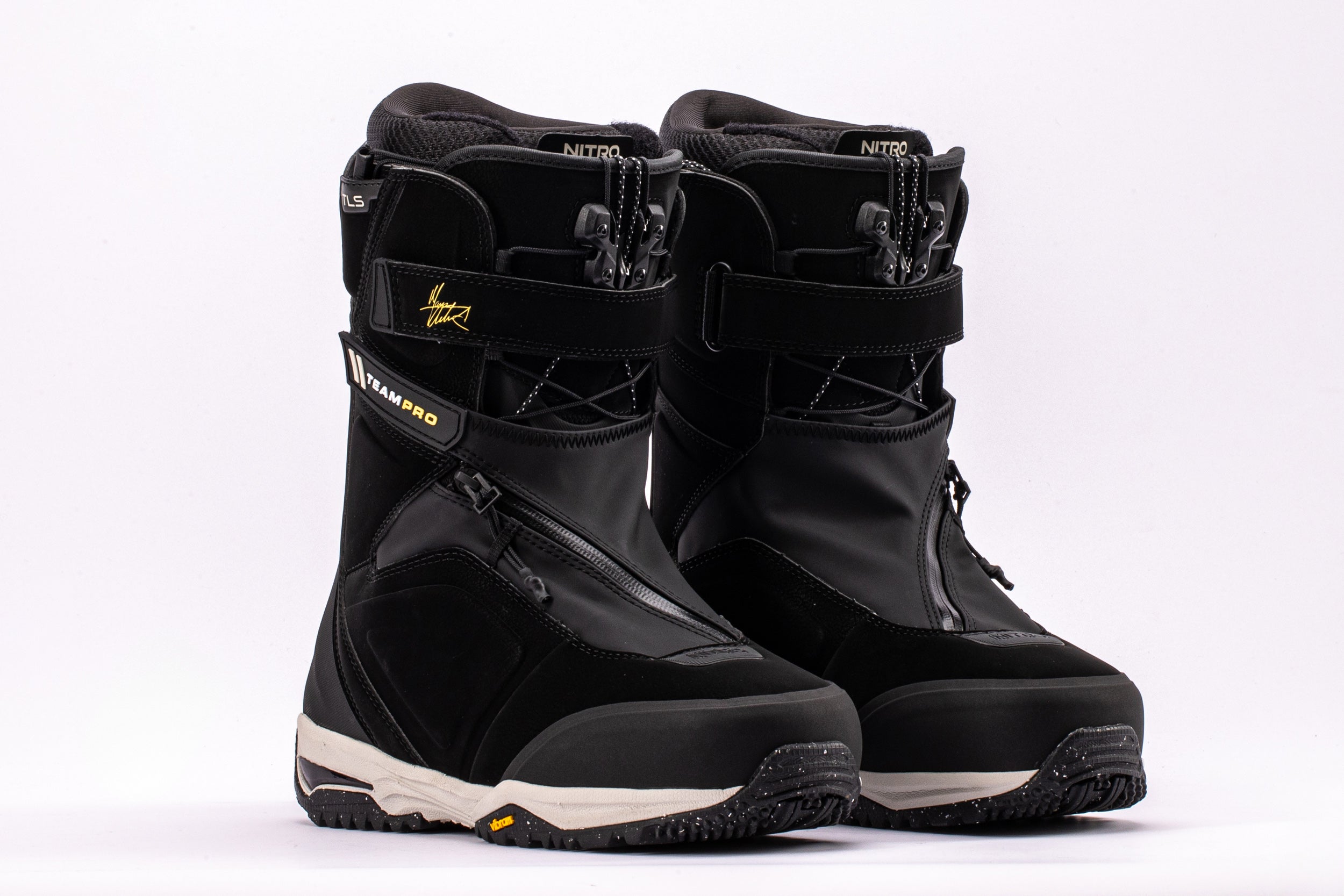 Pair of Nitro Team Pro Kleveland TLS Snowboard Boots 2027 for snowboarding, featuring durable construction and snug fit.