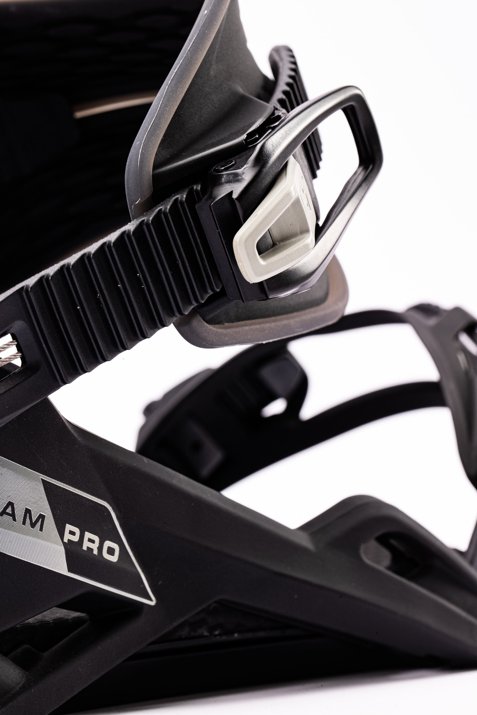 Black Nitro Team Pro Snowboard Bindings for 2027, featuring ankle ratchet straps and durable construction.