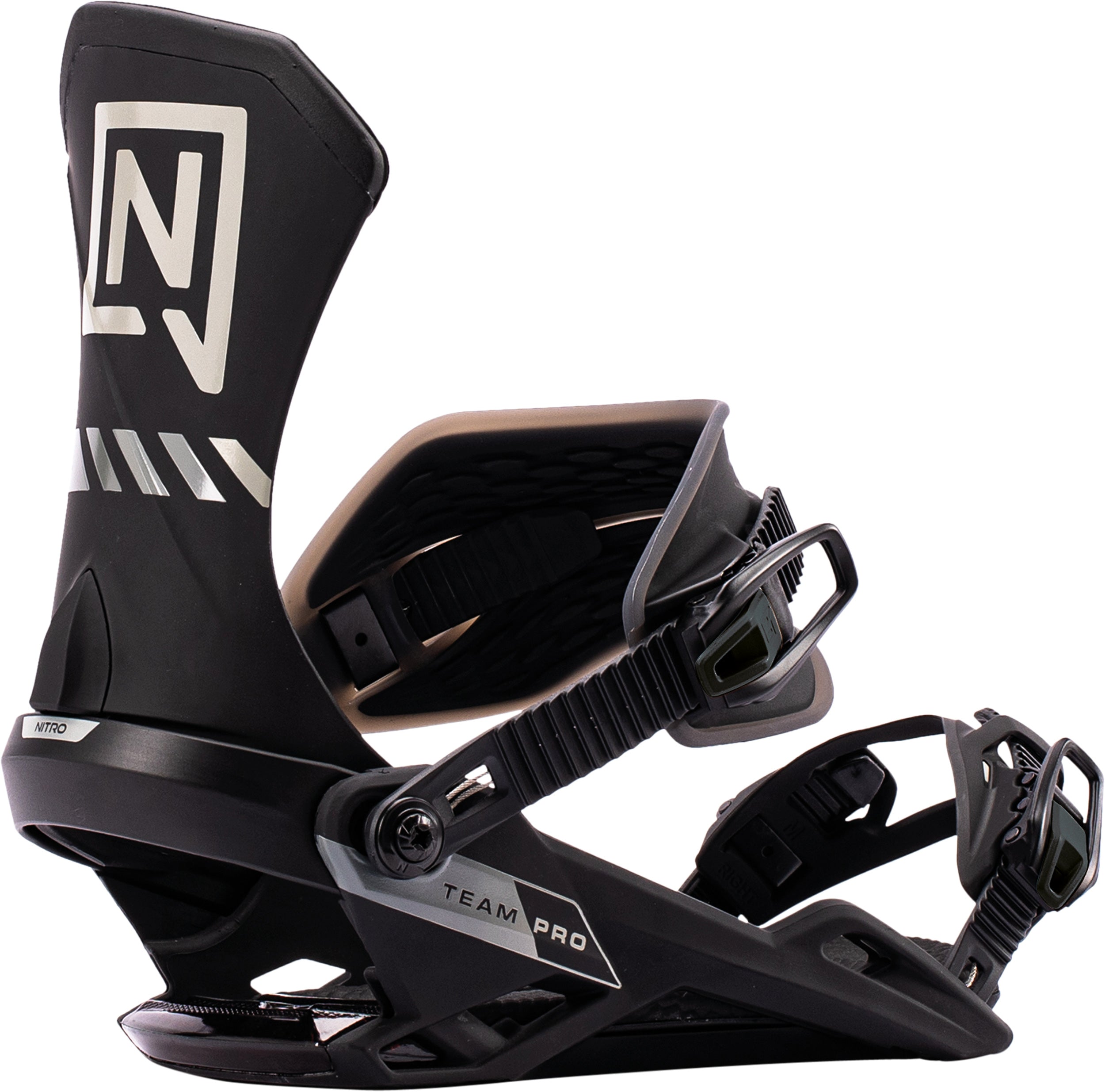 Black Nitro Team Pro snowboard bindings for 2027, featuring adjustable straps and high-performance design for snowboarding.