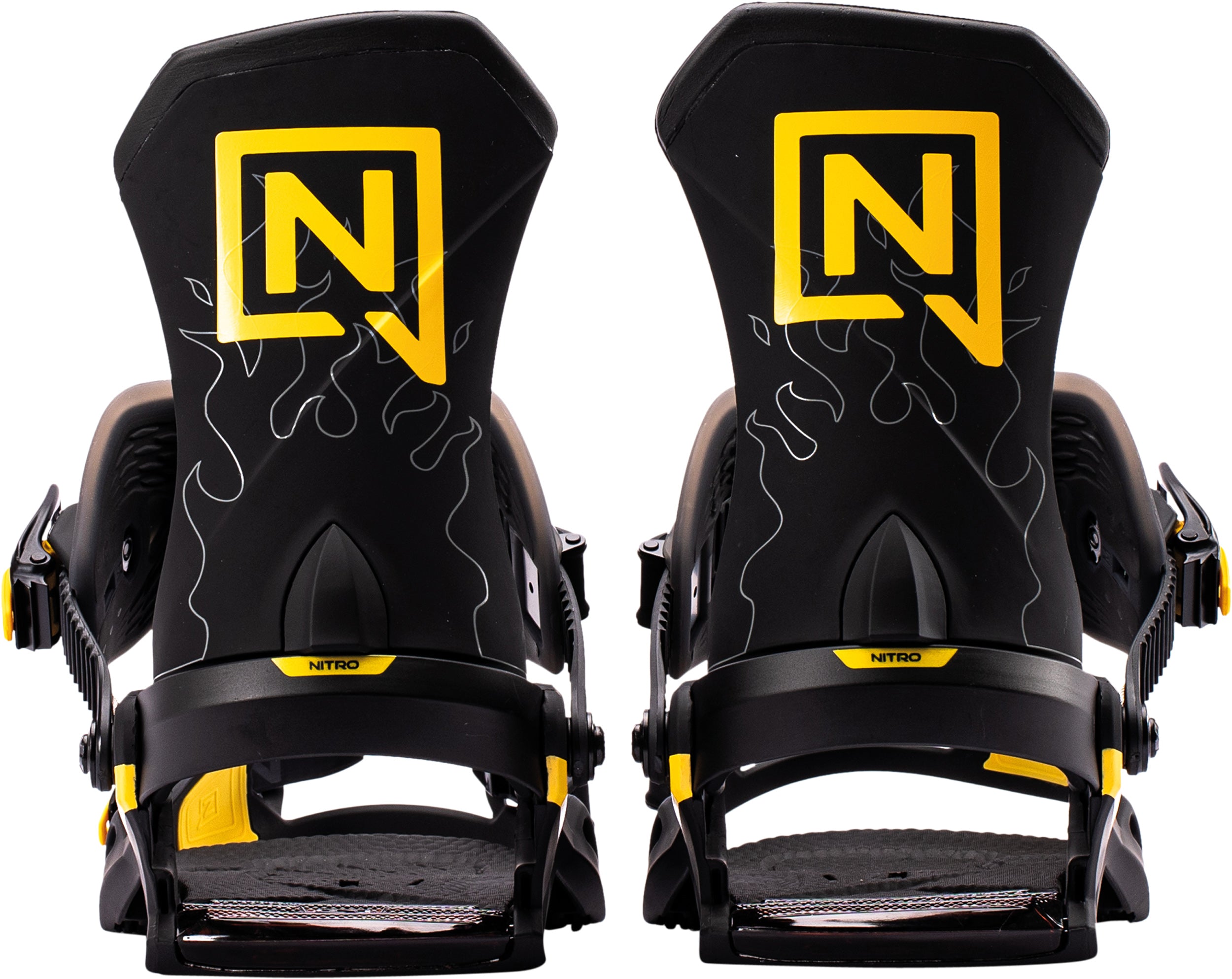 Nitro Team Pro snowboard bindings 2027 with highbacks and adjustable straps, designed for optimal performance on snow.