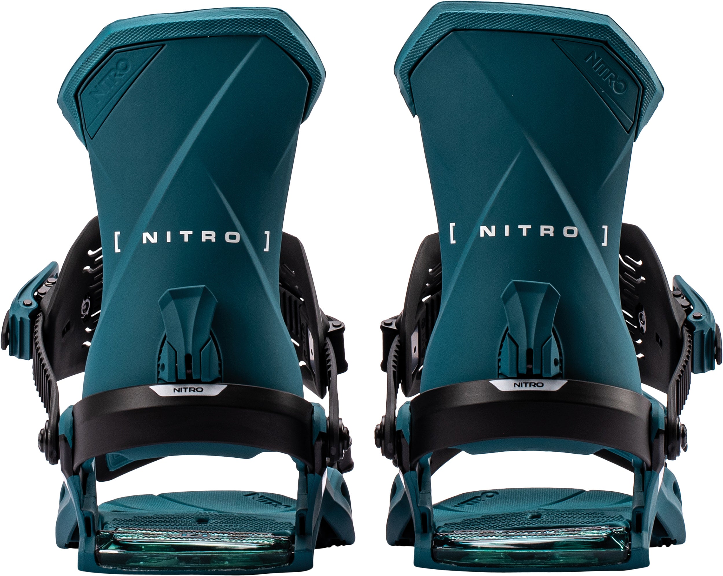 Nitro Team snowboard bindings in teal with highbacks, designed for snowboarding in 2027.